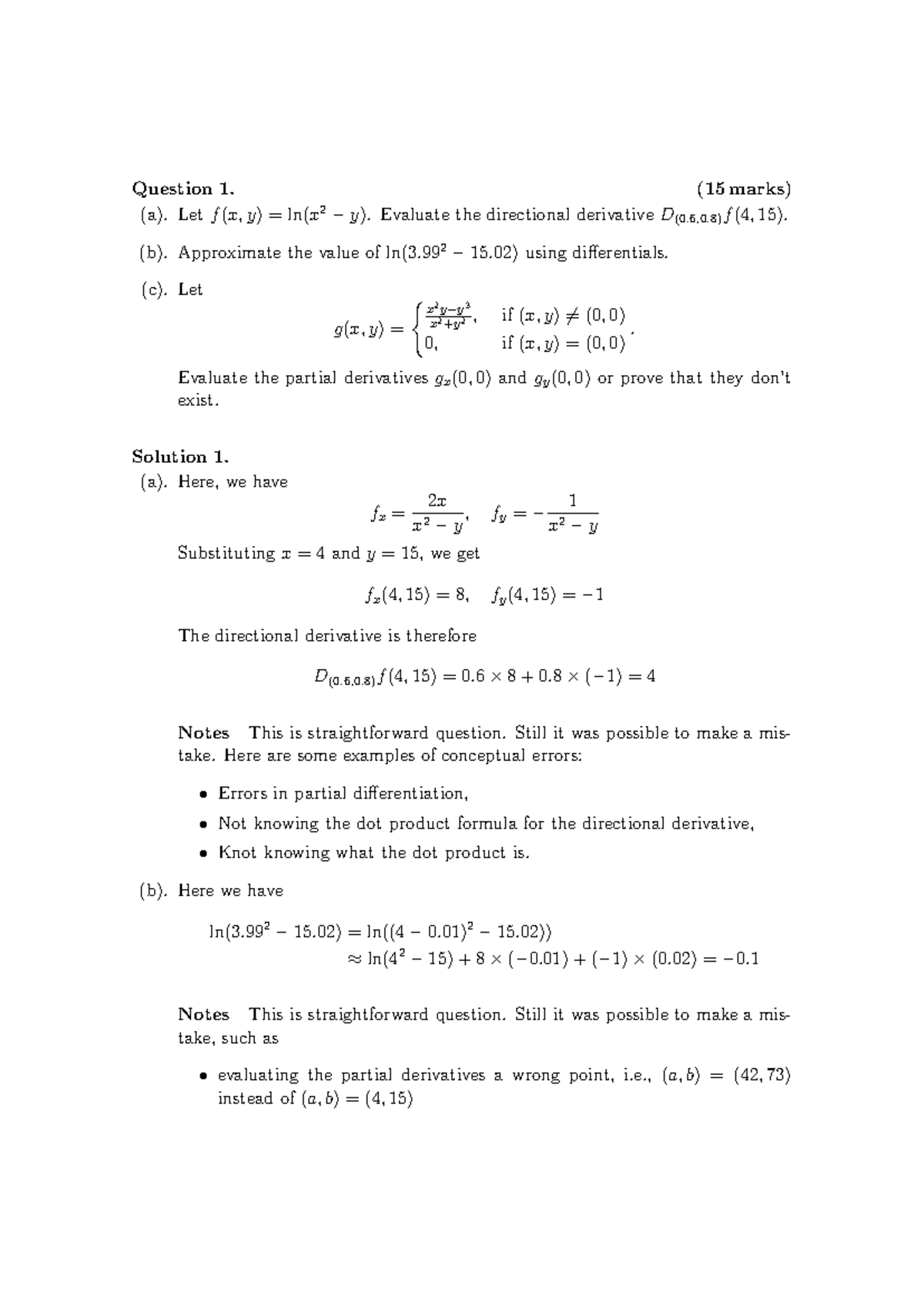 Examiner's report for MH1811 2024a: Detailed solutions and common ...