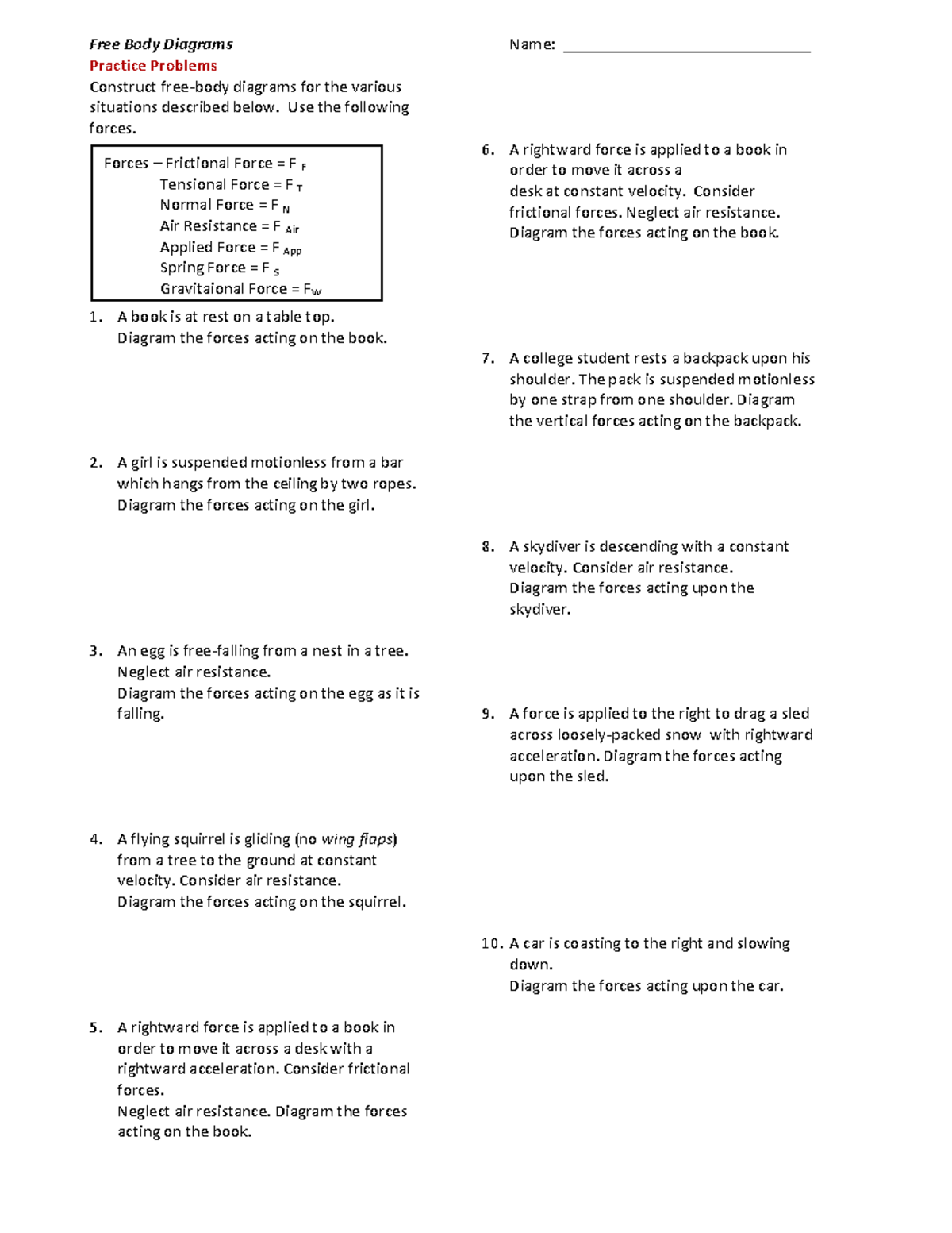 Fbd-practice removed - practice materials free body diagram - Free Body ...