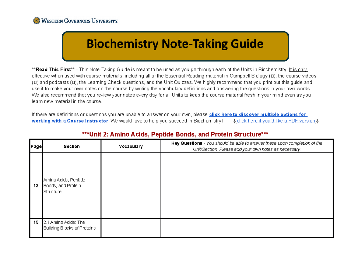 Biochemistry Note-Taking Guide - Read This First - This Note-Taking ...