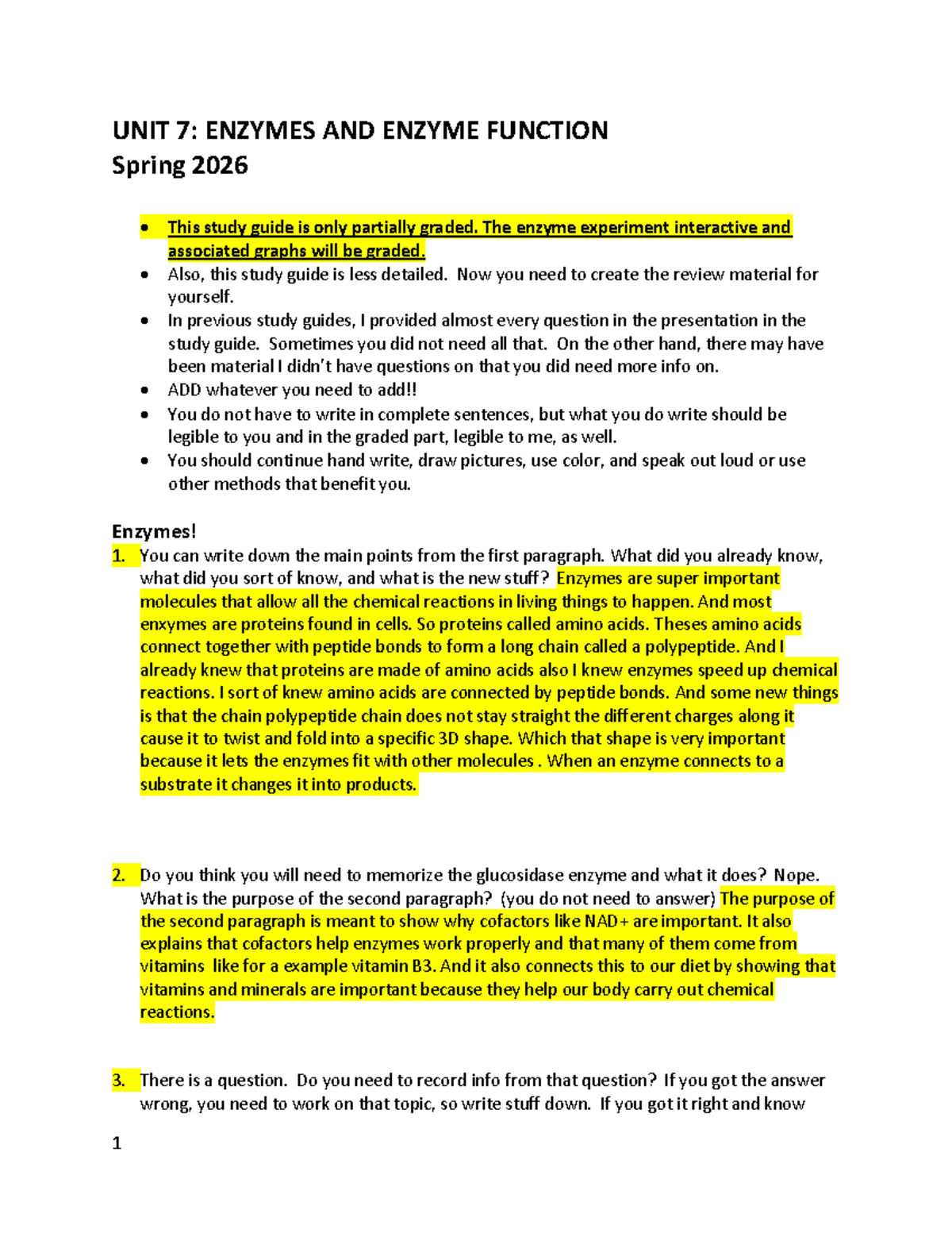 Unit 7: Enzymes and Enzyme Function Study Guide - Studocu