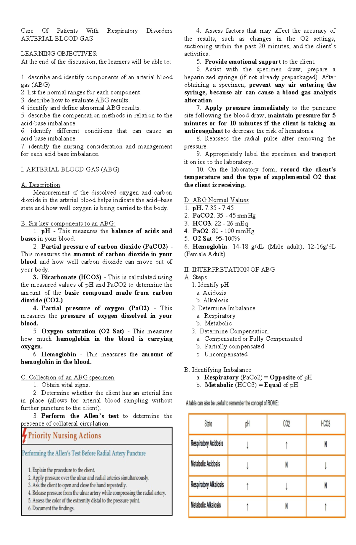 Arterial Blood Gas (ABG) Analysis in Respiratory Care: Outline & Guide ...