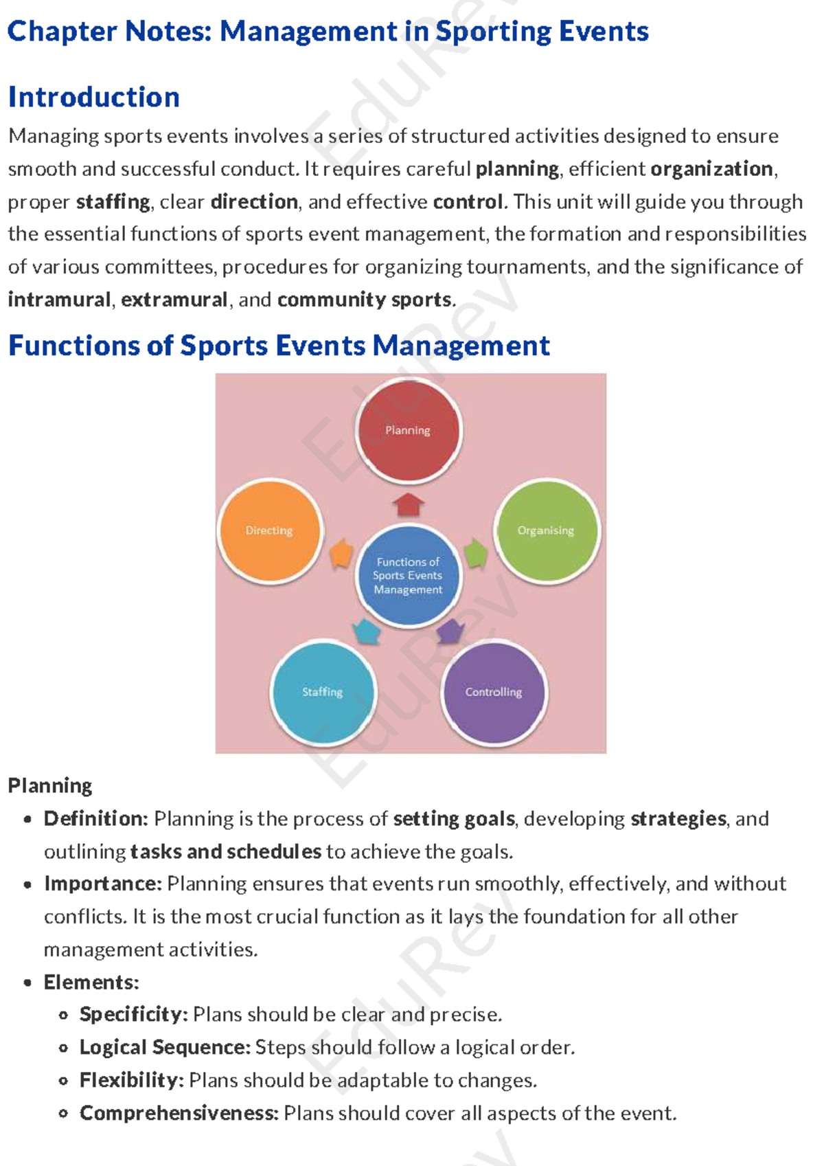 Edu Rev Chapter Notes: Management in Sporting Events - Studocu