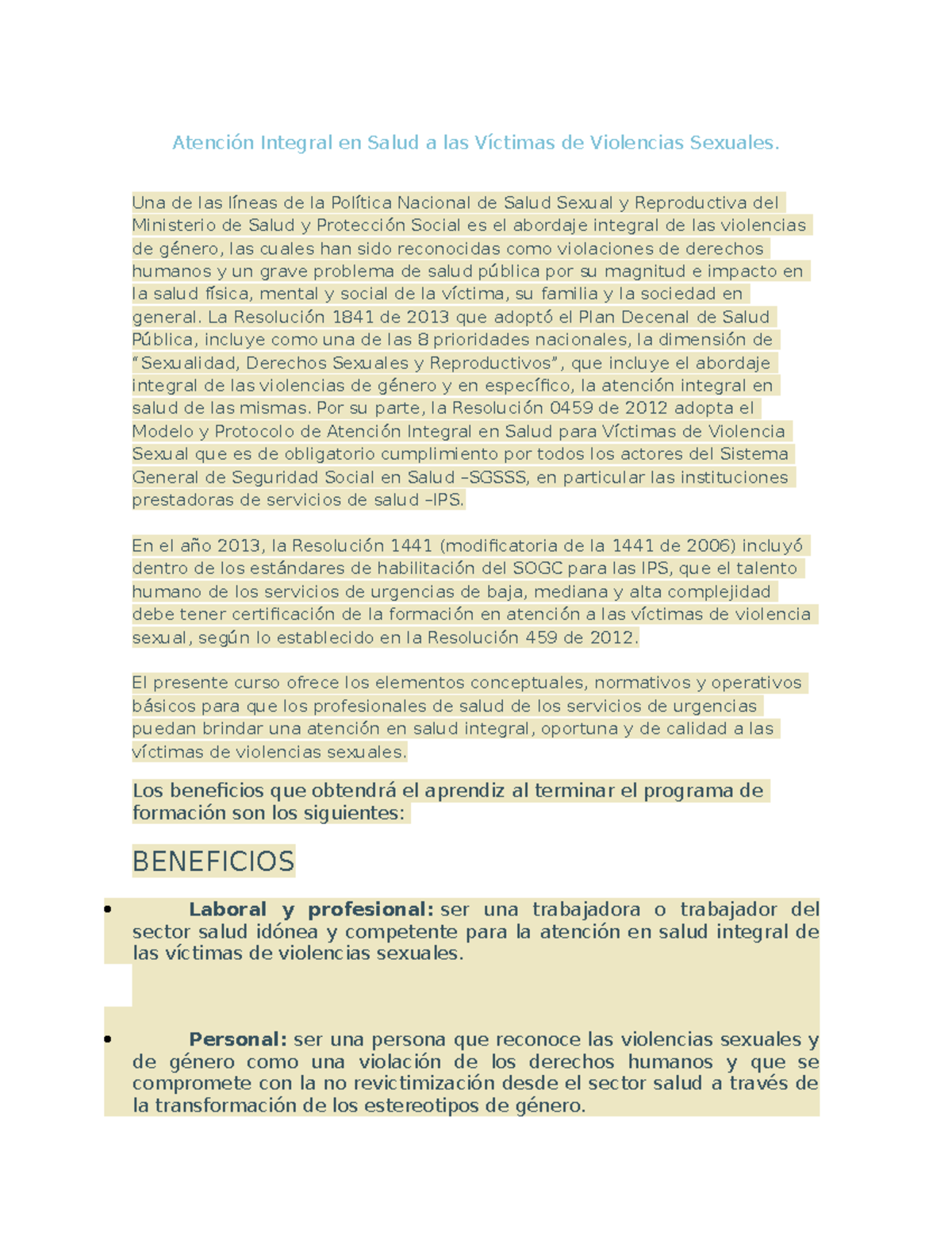 Atención Integral en Salud para Víctimas de Violencias Sexuales - Studocu