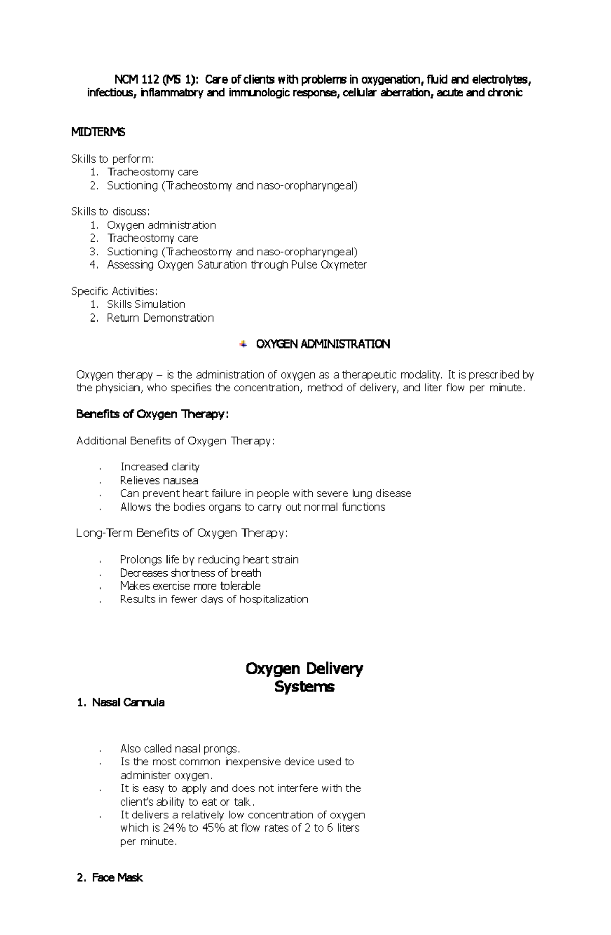 NCM 112 Midterm LAB 2022 - NCM 112 (MS 1): Care of clients with ...