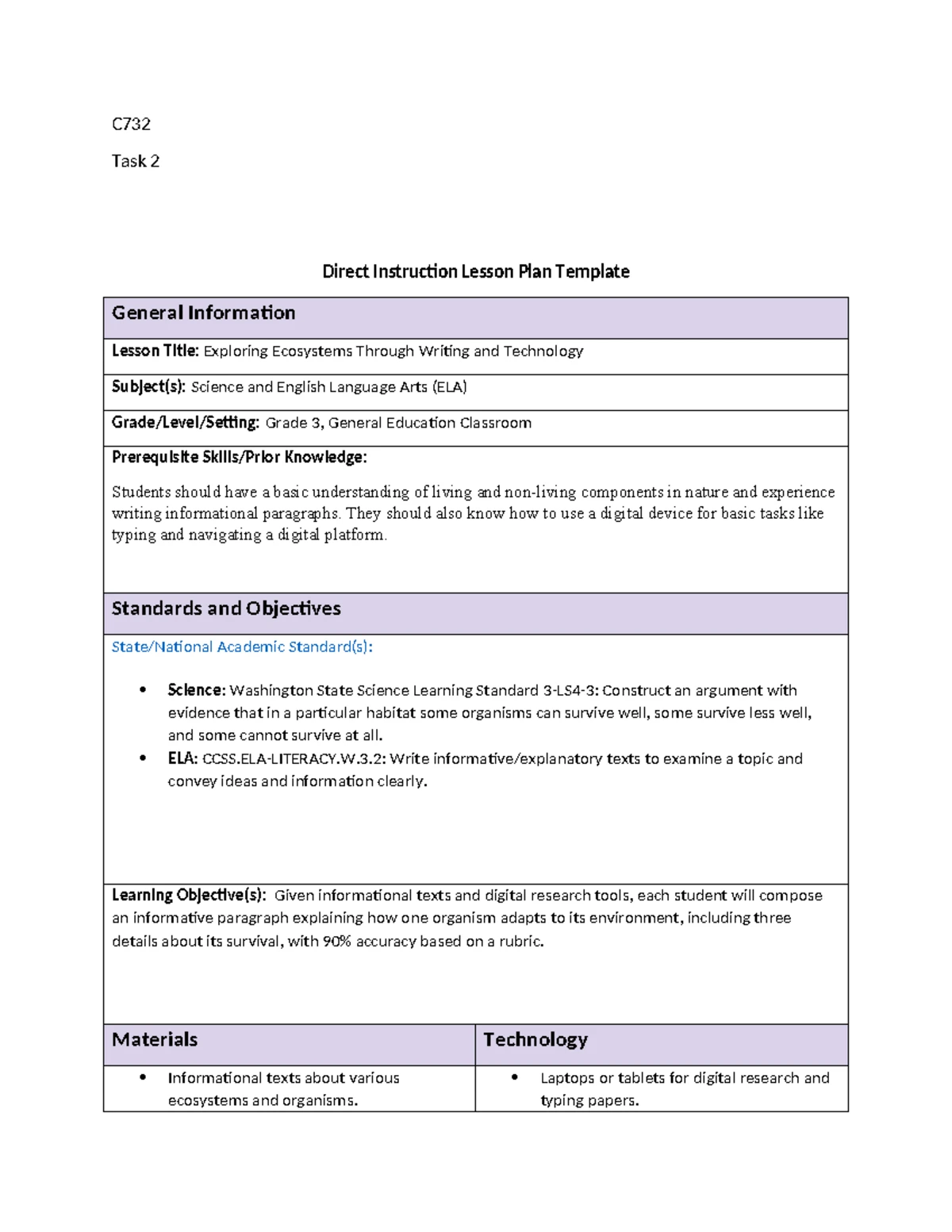 Task 2 C970 K-6 Habitats & Animal Life Book Selection & Overview - Studocu