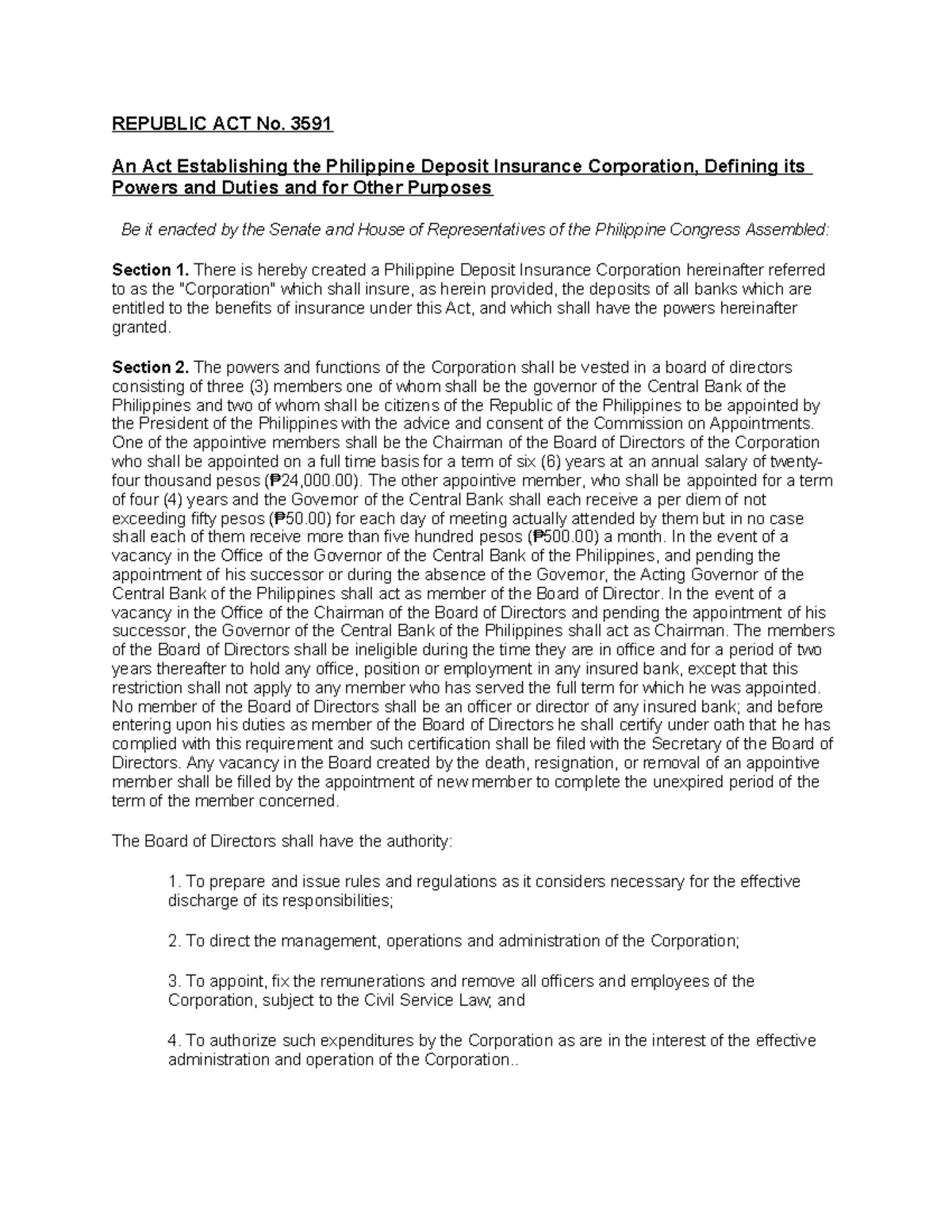 RA 3591 - Overview of PDIC Law and Its Amendments - Studocu
