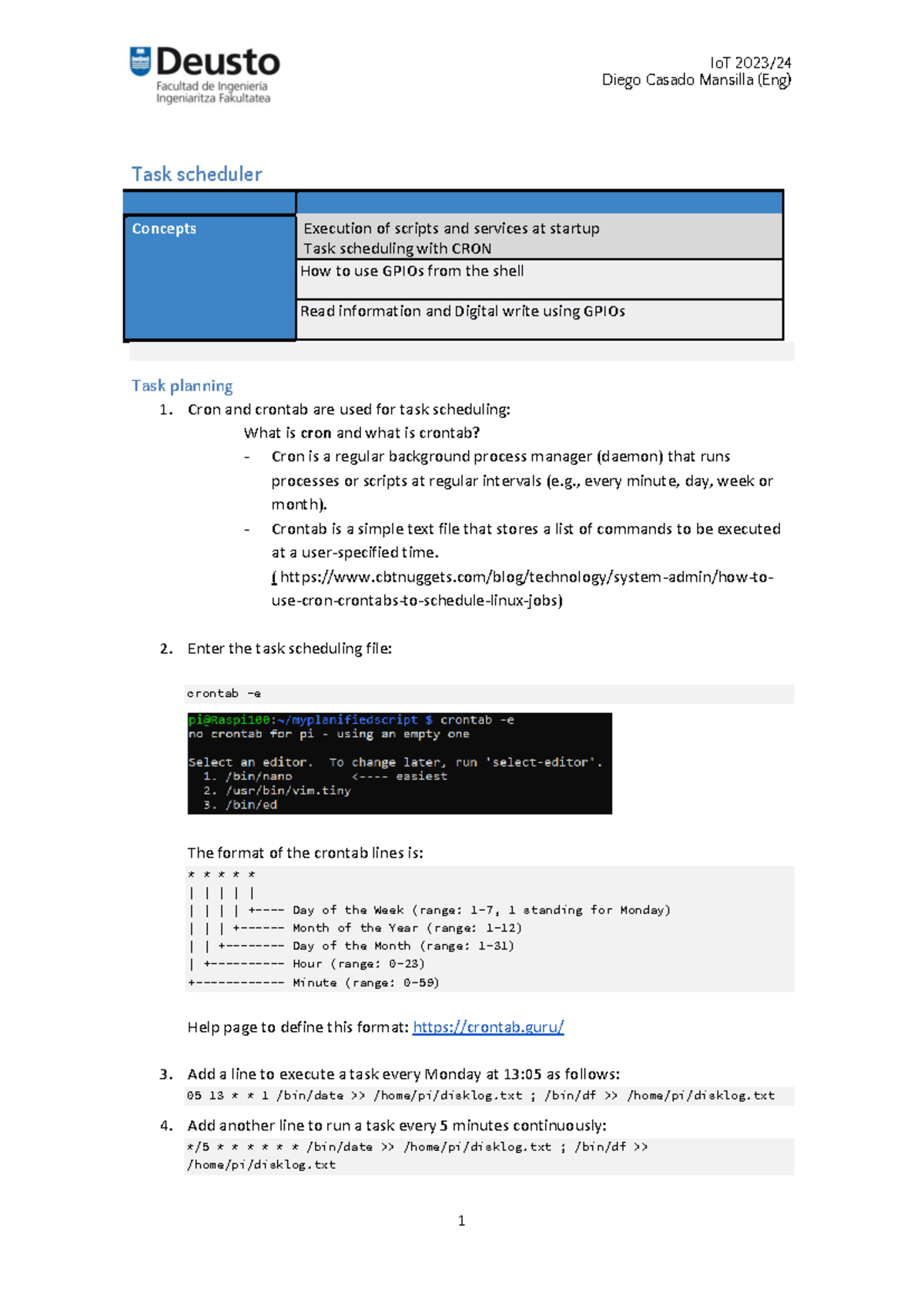 Lab4. Schedulling with Cron and GPIOs in Shell - Diego Casado Mansilla ...