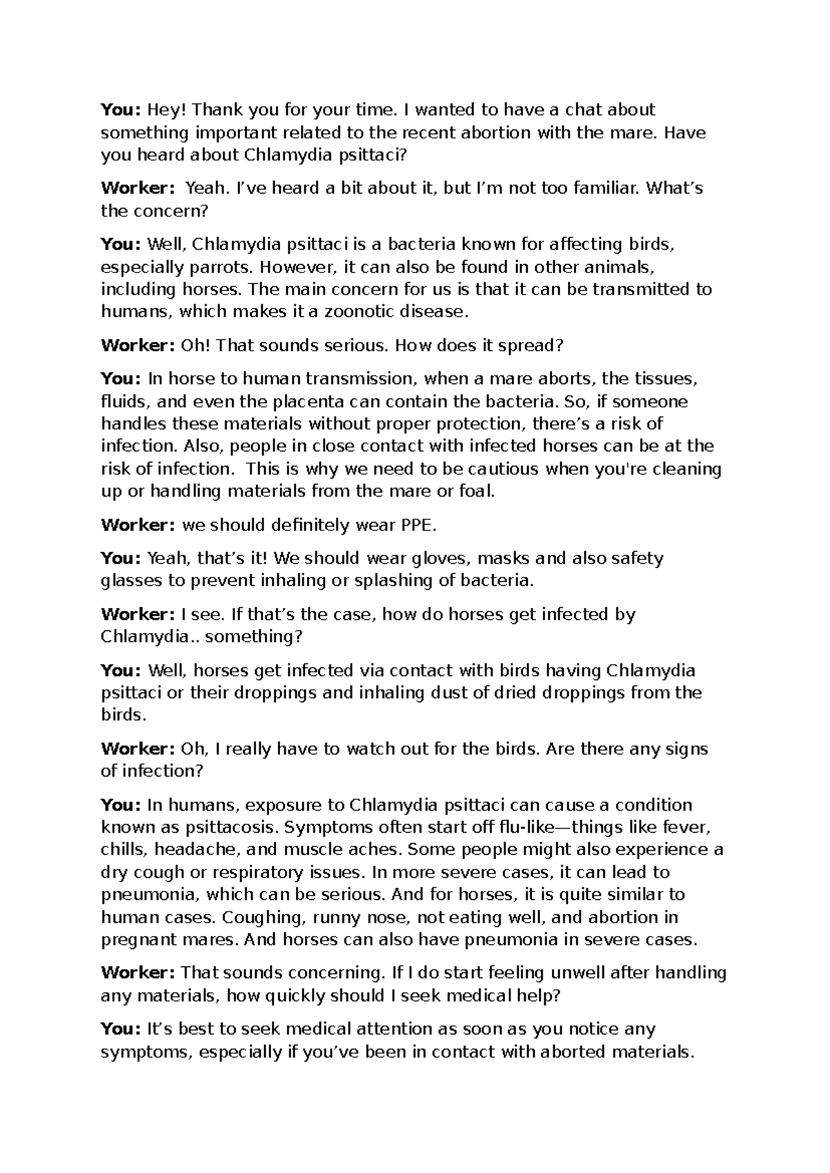 WHS scripts - You: Hey! Thank you for your time. I wanted to have a ...