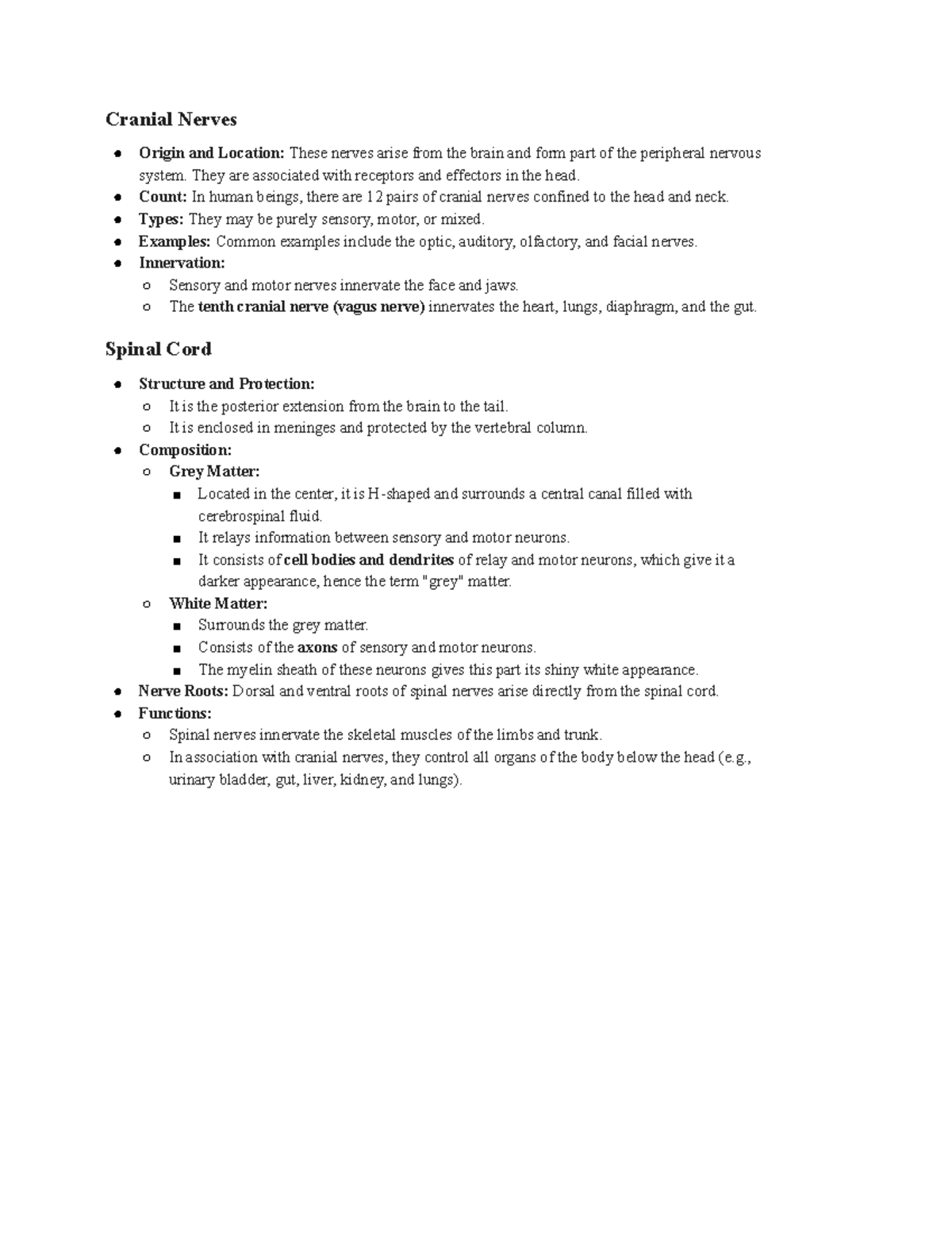Cranial Nerves & Spinal Cord Structure: Notes 2 for Anatomy Study - Studocu