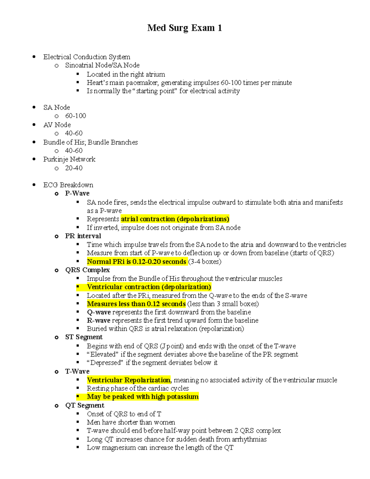 Med Surg Exam 1 - Comprehensive Lecture Notes on Cardiac & Respiratory ...