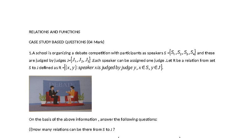 RELATIONS AND FUNCTIONS CASE STUDY QUESTIONS (04 Marks) - Studocu