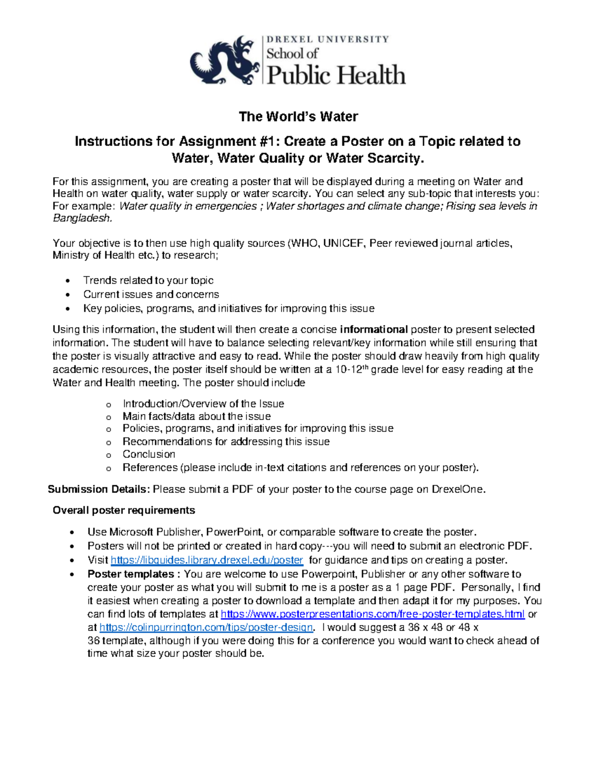 Fall 2023 Water Quality Poster Assignment Instructions and Rubric - Studocu