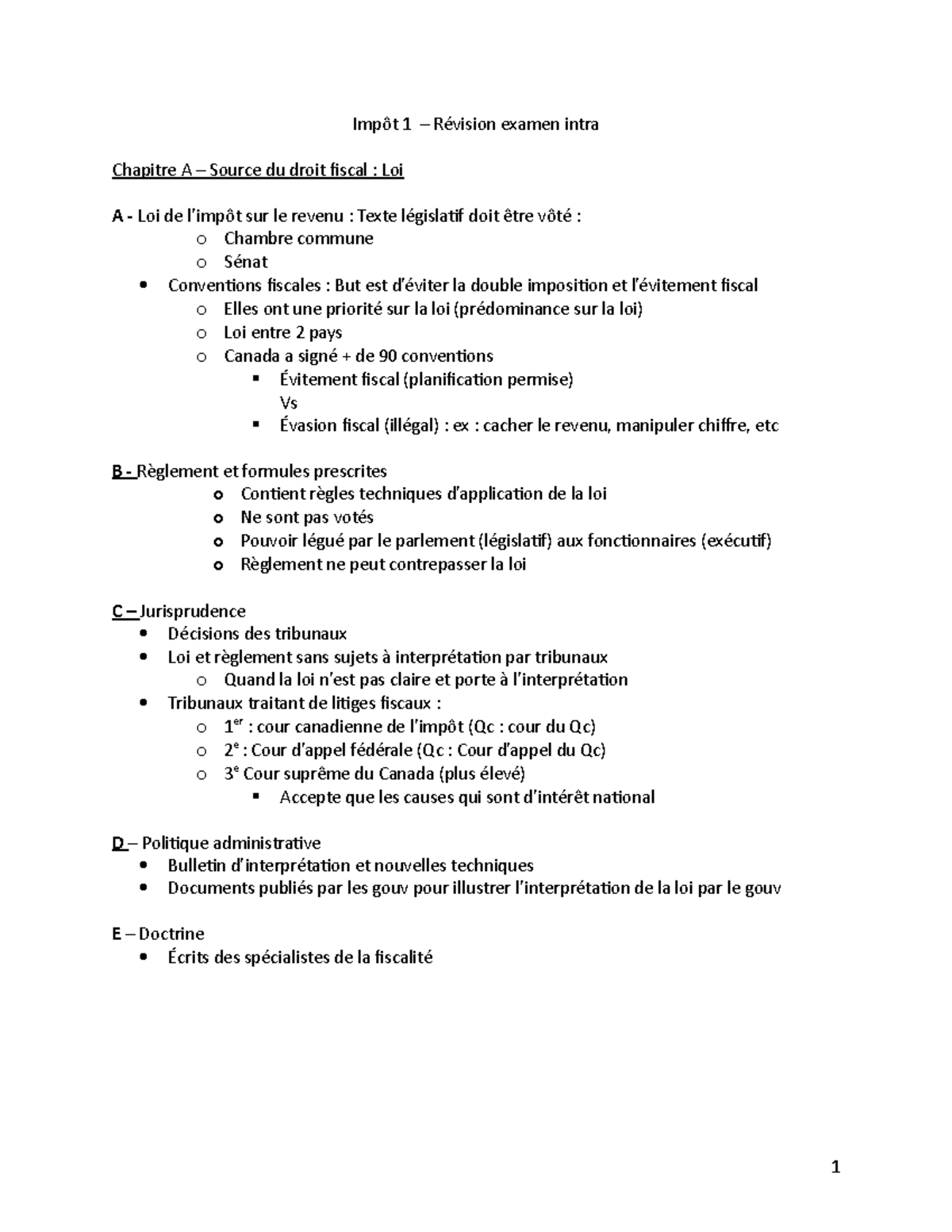 Impôt 1 – Notes de révision pour l - Document Preview