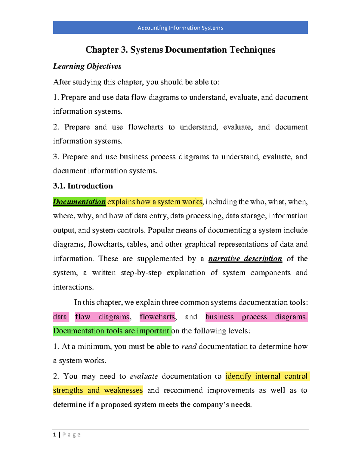 Accounting Information Systems (AIS) Chapter 3: Systems Documentation ...