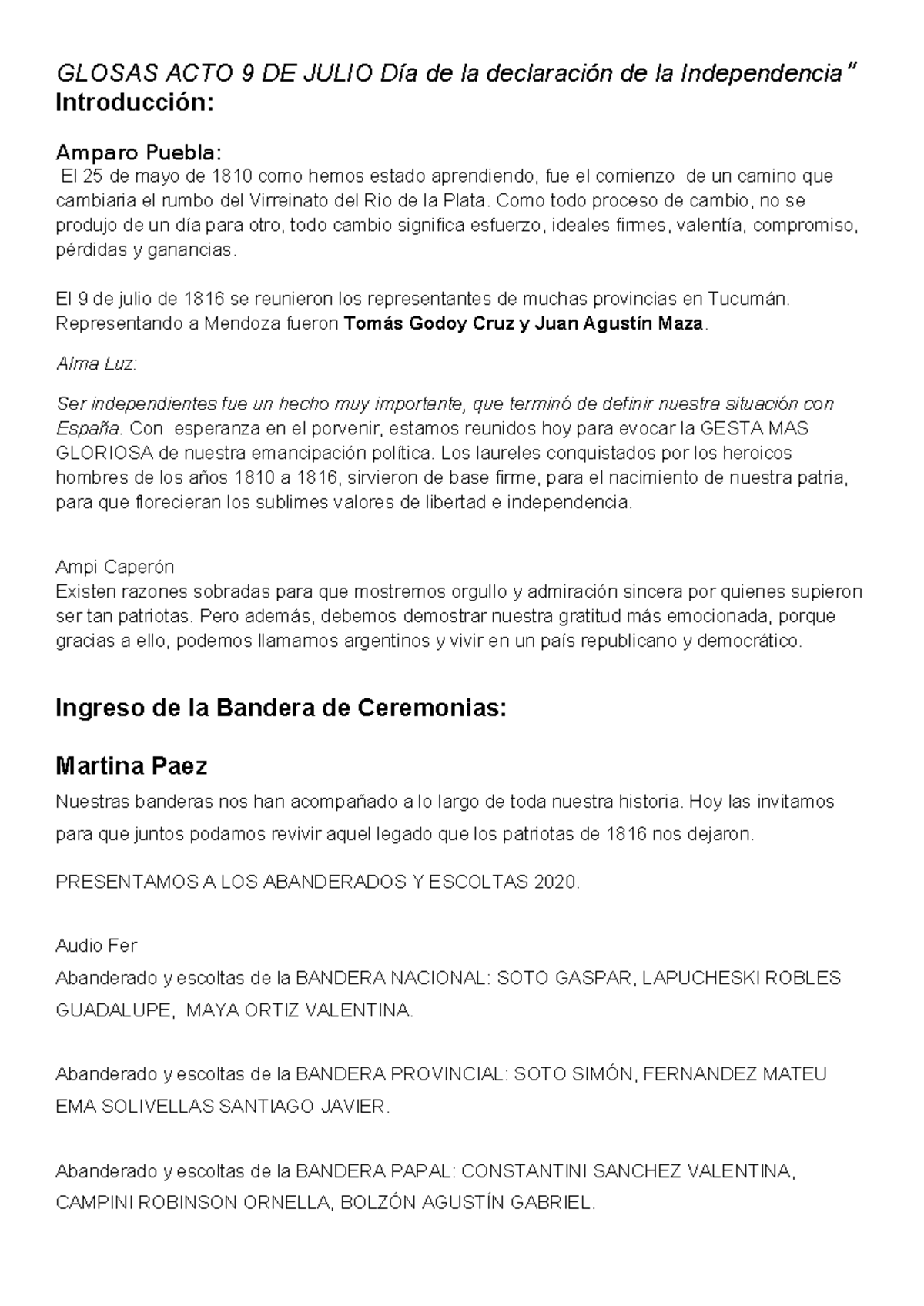 Acto 9 de Julio 2020: Celebración de la Independencia Argentina - Studocu
