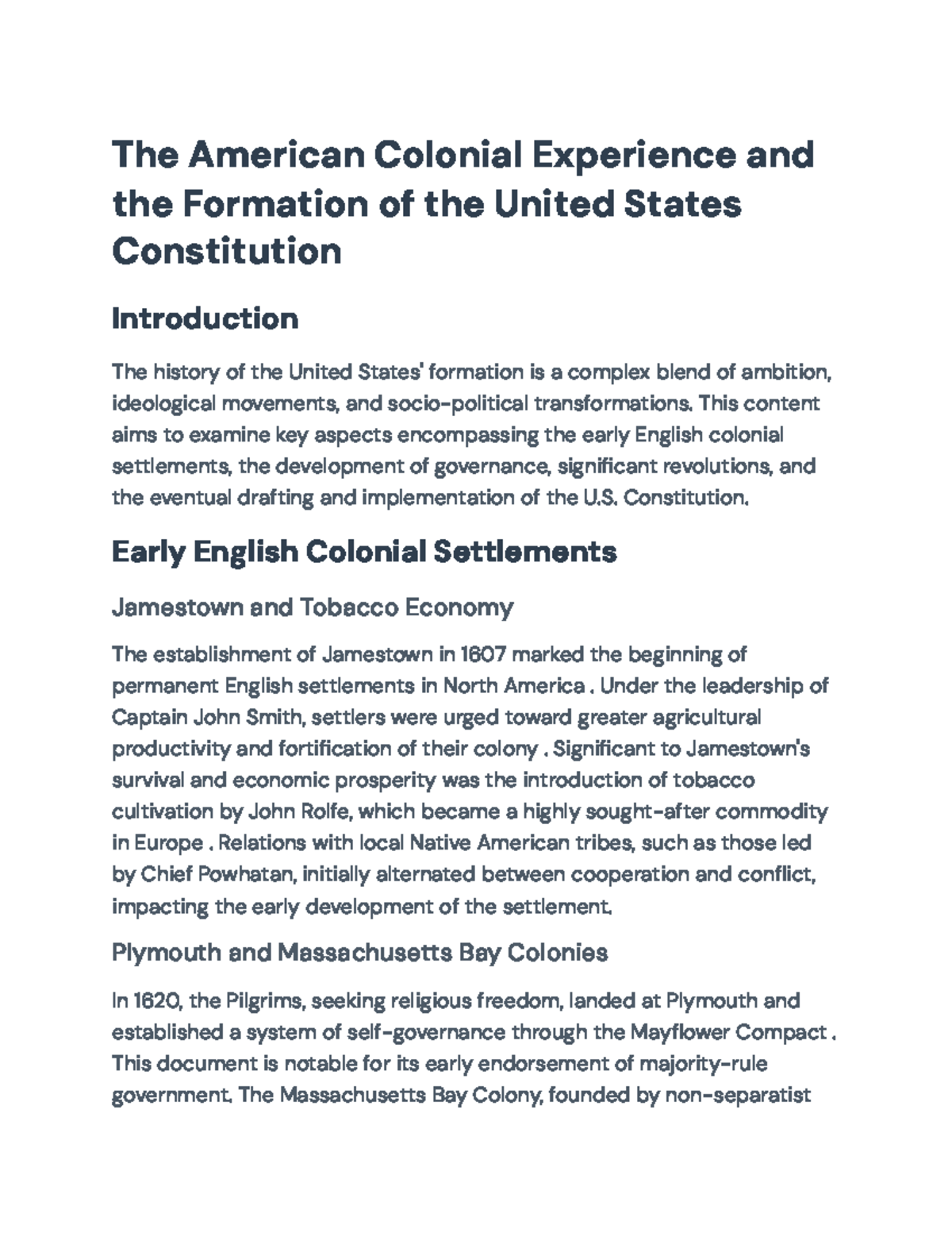 The American Colonial Experience & U.S. Constitution Formation: A Study ...
