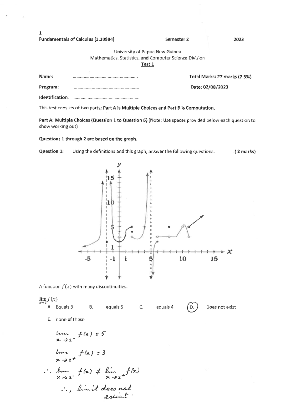 FOC Test#1 Solution S2 2023 - Foundation Mathematics I - Studocu