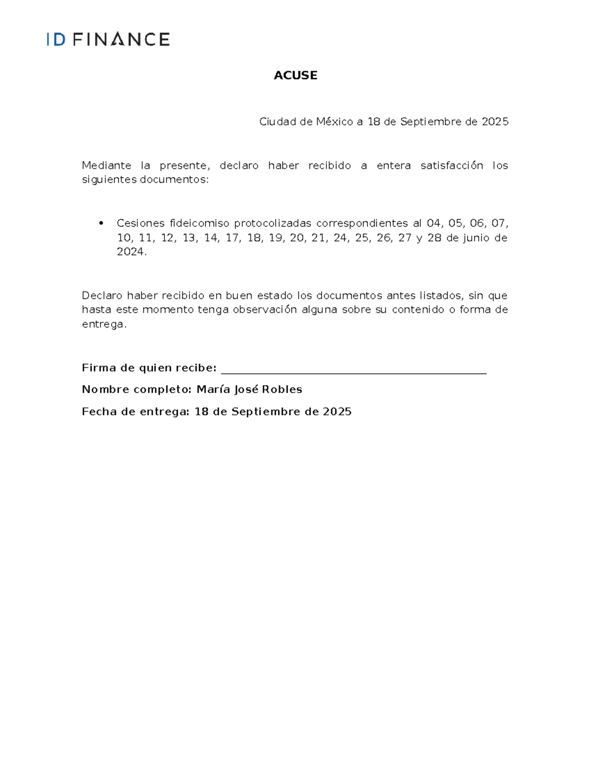 Formato Acuse - ACUSE Ciudad de México a 18 de Septiembre de 2025 ...