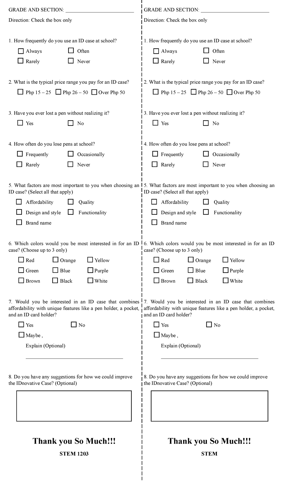 STEM 1203: ID Case Usage Survey and Preferences Analysis - Studocu