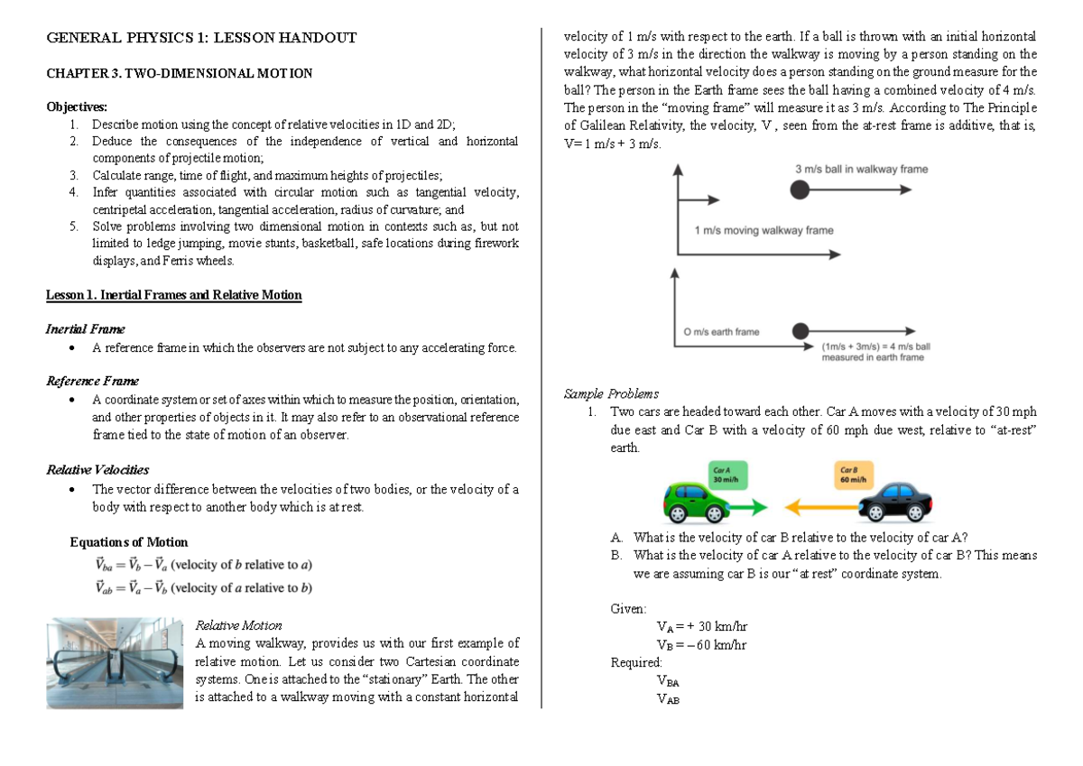 GENERAL PHYSICS 1: LESSON HANDOUT ON 2D MOTION AND PROJECTILES - Studocu