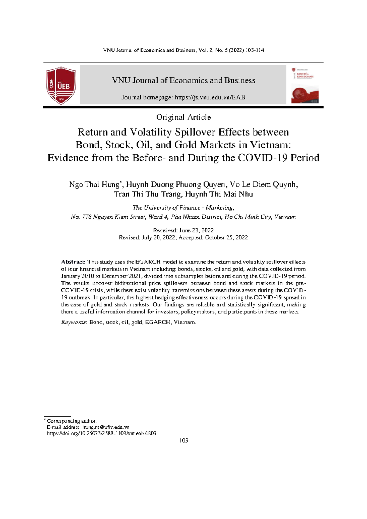 Return and Volatility Spillover Effects in Vietnam's Financial Markets ...