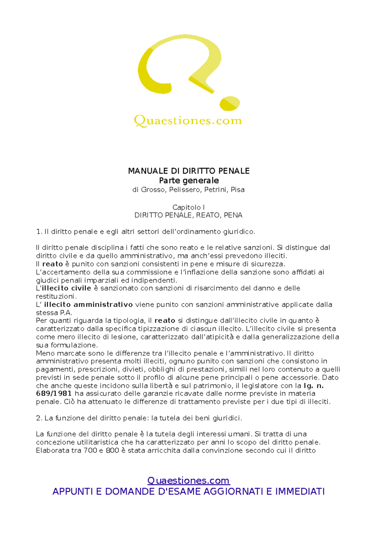 Riassunto Manuale di Diritto Penale - Parte Generale di Grosso e Pelissero - Document Preview