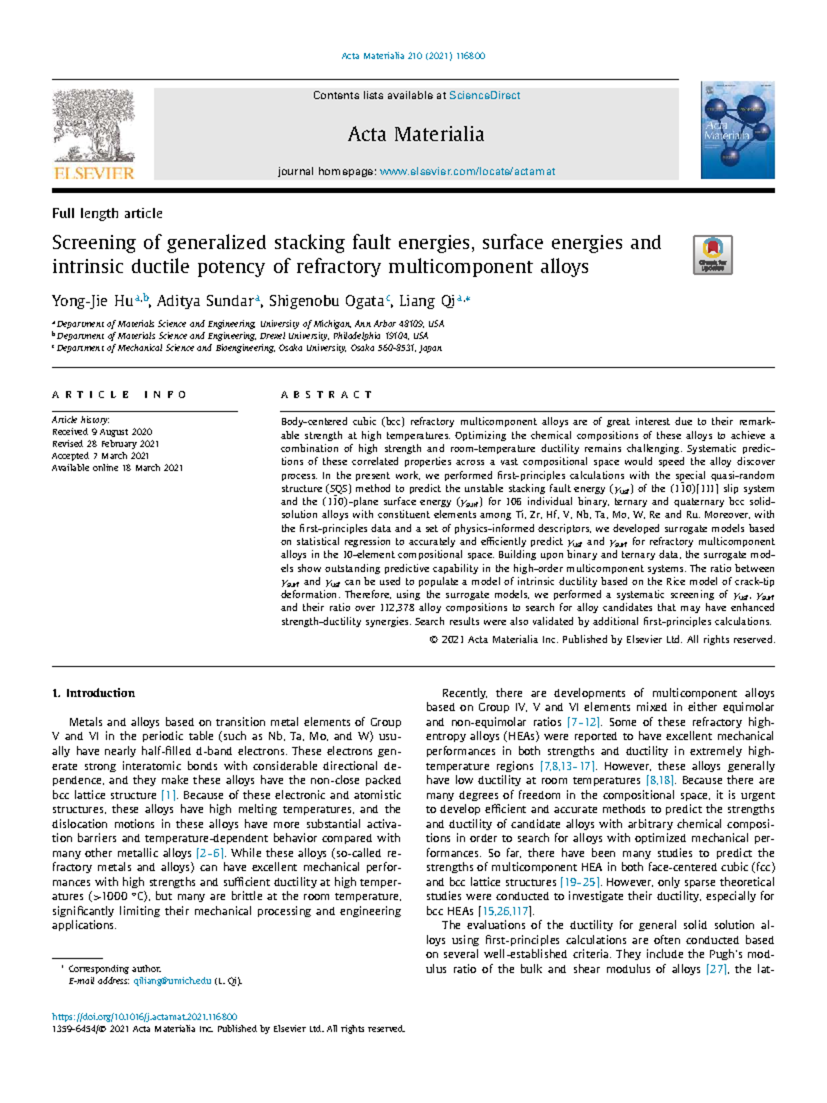 Screening of GSF and Surface Energies in Refractory Alloys: Insights on ...