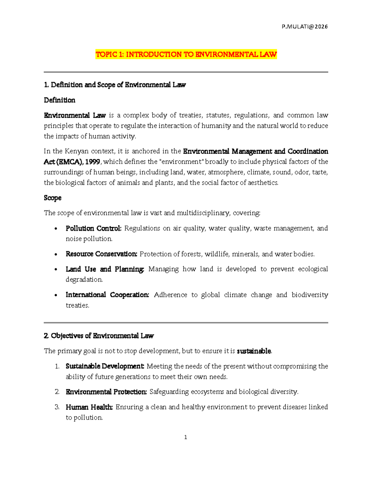 ENV 101: Intro to Environmental Law - Key Concepts & Frameworks - Studocu