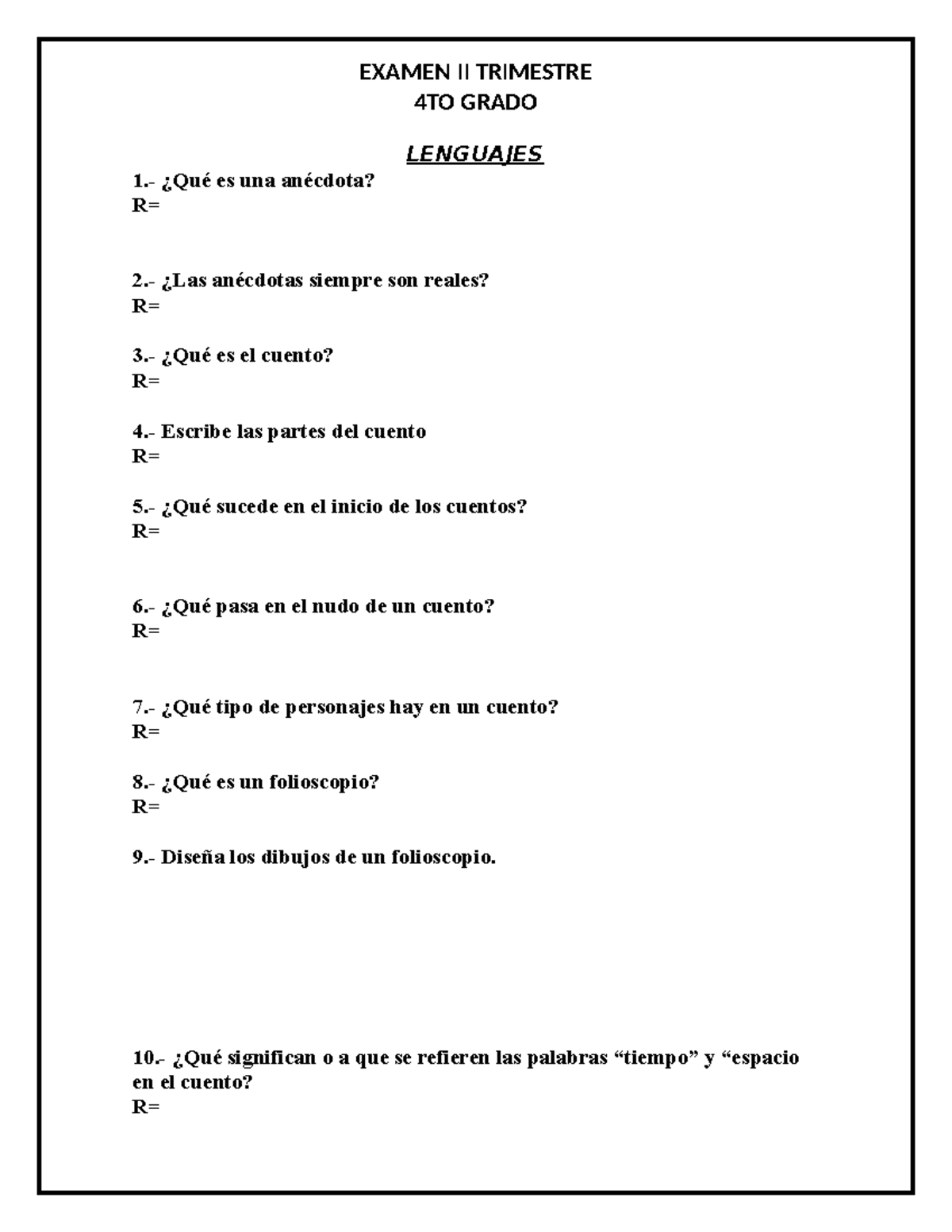 Examen II Trimestre 4to Grado: Lenguaje y Ciencias - Studocu