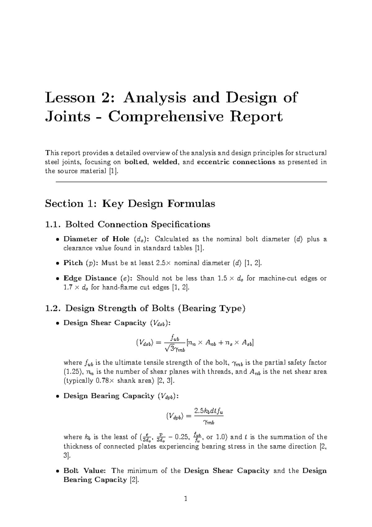 Lesson 2: Comprehensive Report on Analysis & Design of Joints - Studocu