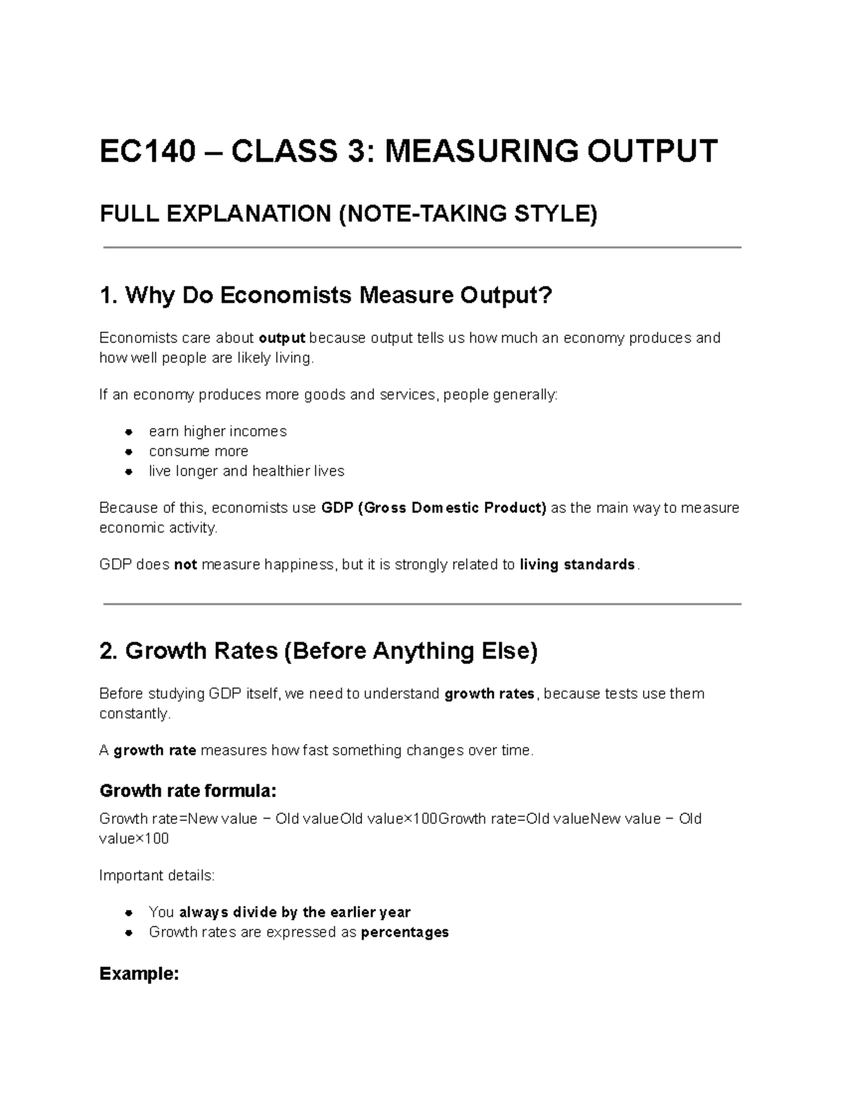 EC140 Study Notes: Measuring Output & GDP Explained - Studocu