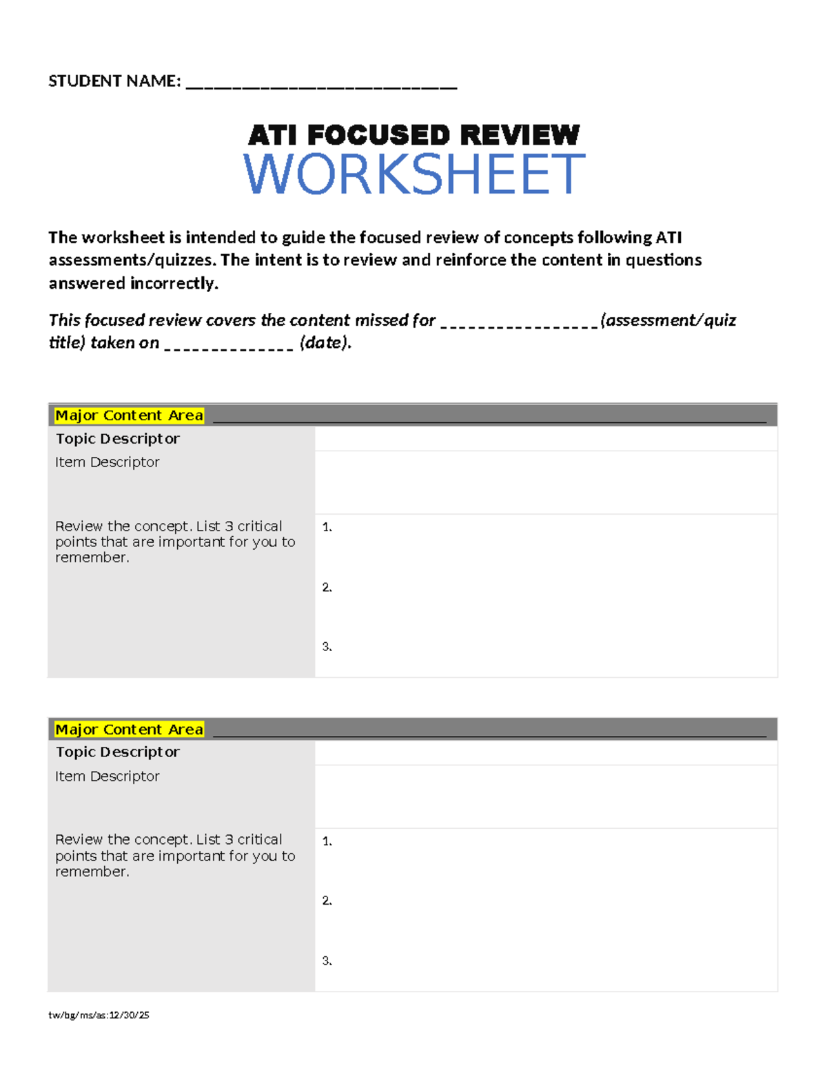 ATI Focused Review Worksheet: Key Concepts & Critical Points - Studocu