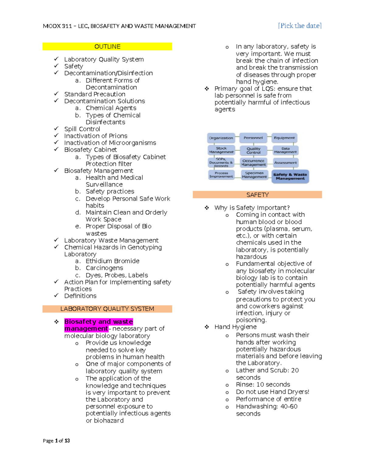 MODX 311 – LEC: Comprehensive Guide to Biosafety & Waste Management ...