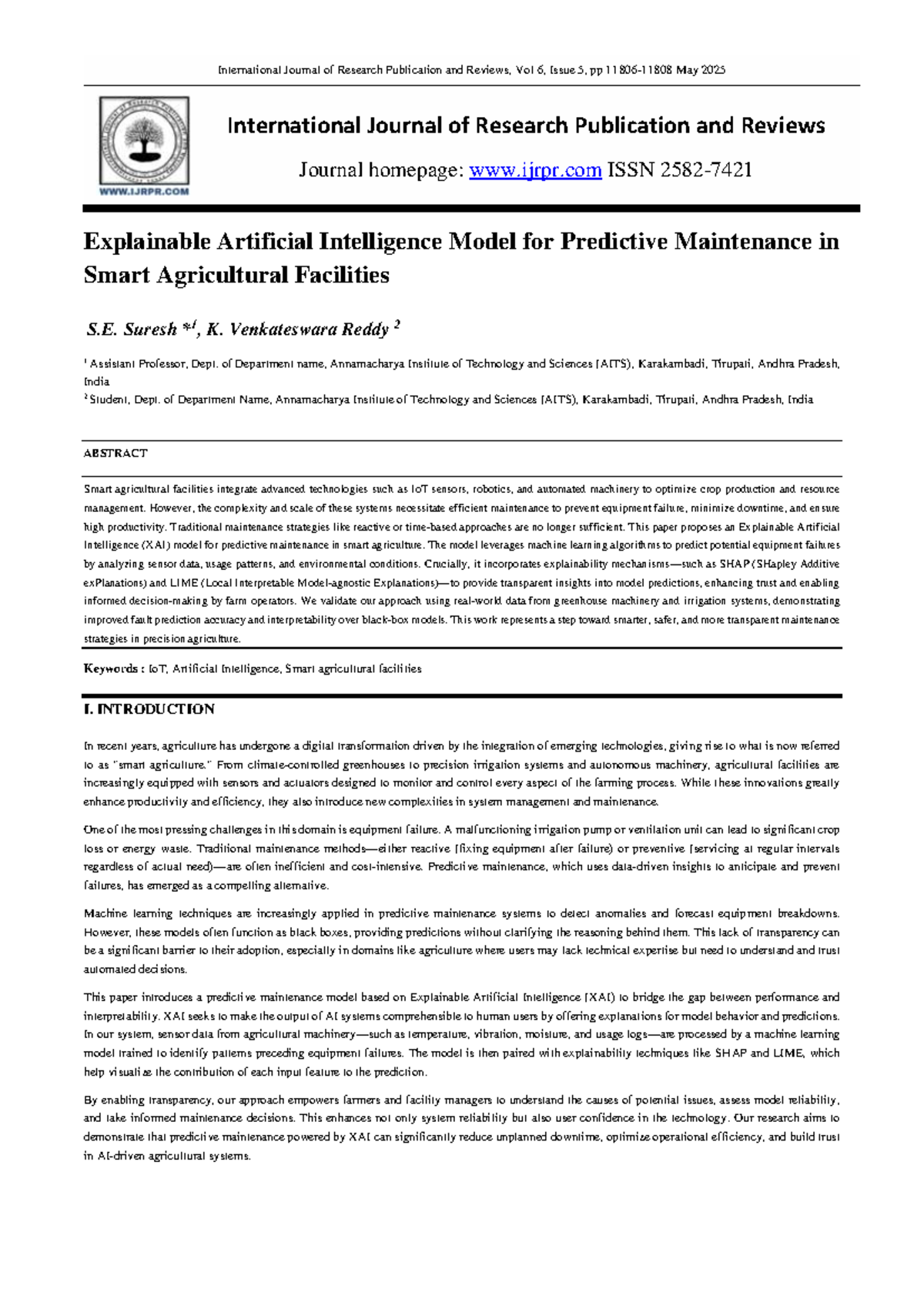 Explainable AI for Predictive Maintenance in Smart Agriculture (IJRPR ...