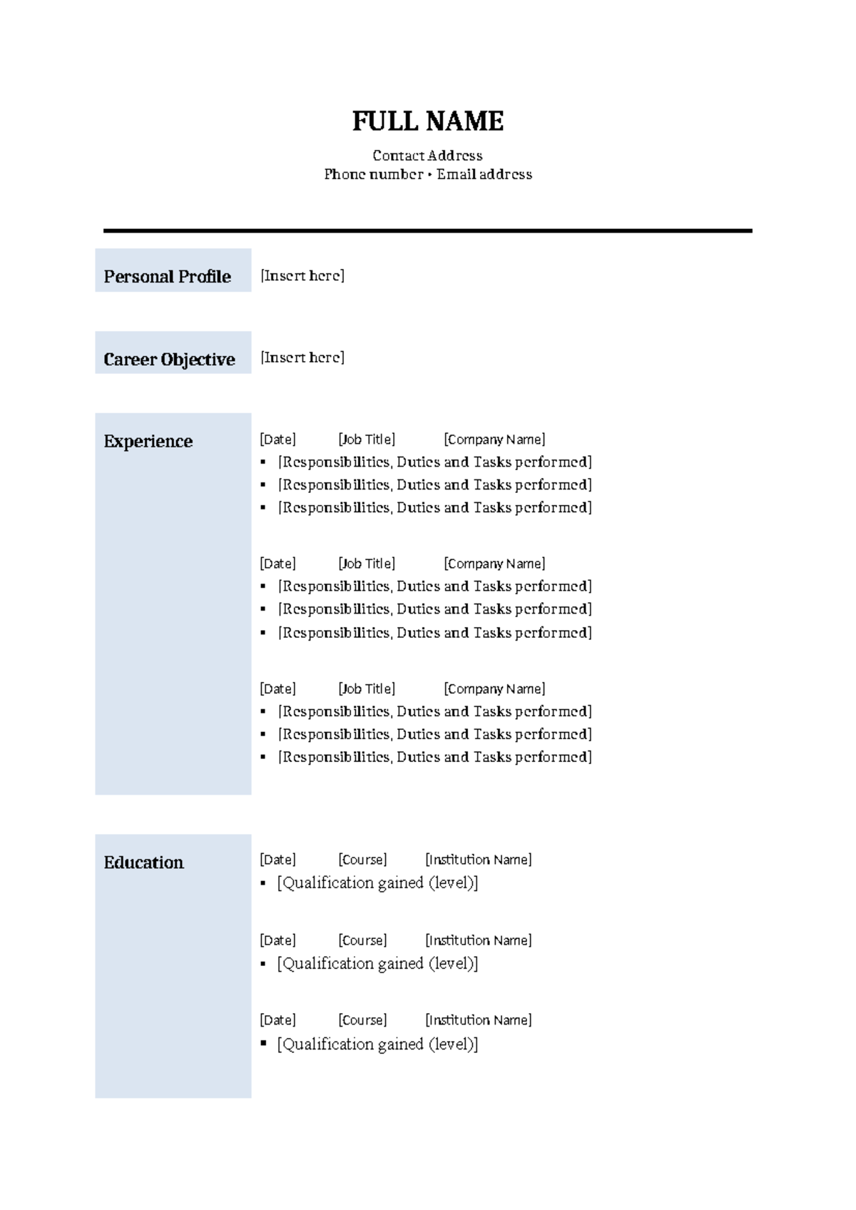 Classic-CV-Template - Mẫu CV - FULL NAME Contact Address Phone number ...