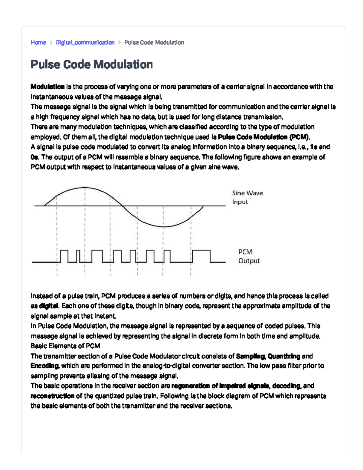 Digital Communication: Pulse Code Modulation (PCM) Overview - Studocu