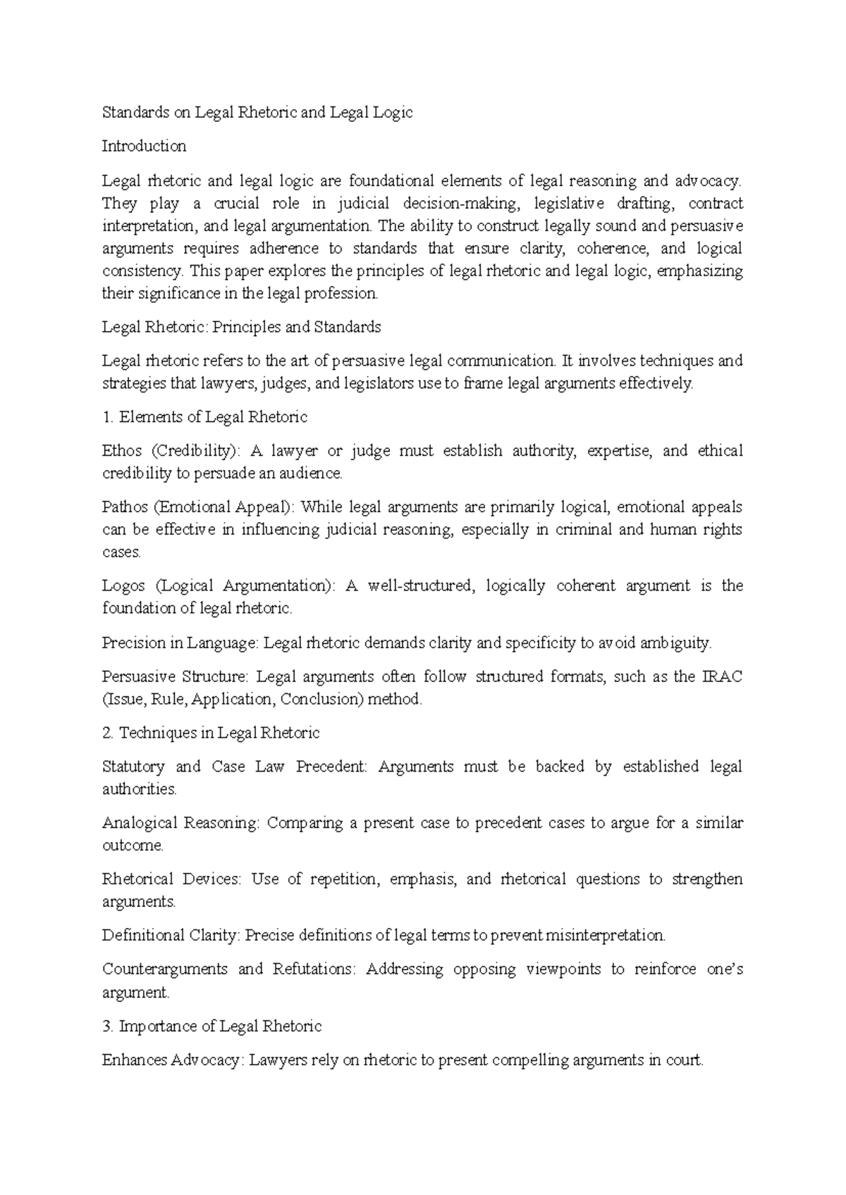 2025 LAW 101 2ND NOTE: Standards of Legal Rhetoric & Logic - Studocu