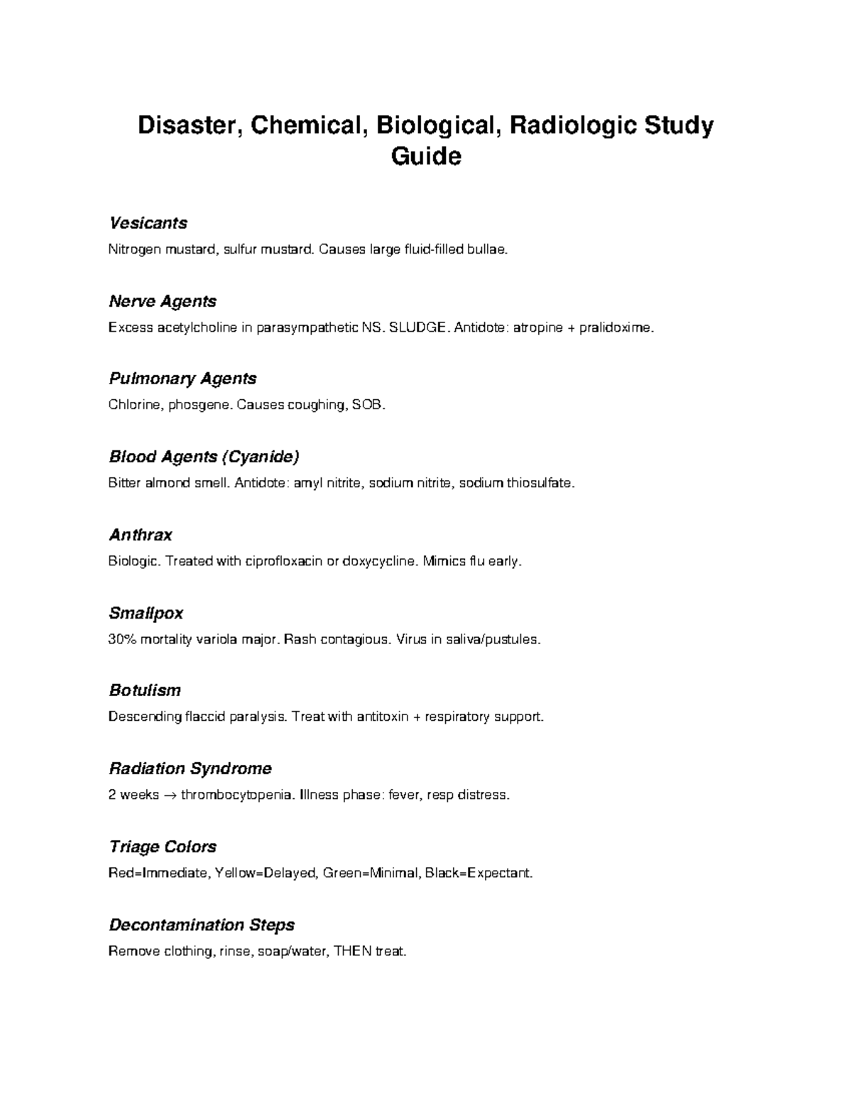 Disaster Study Guide NUR258: Chemical, Biological, and Radiologic ...
