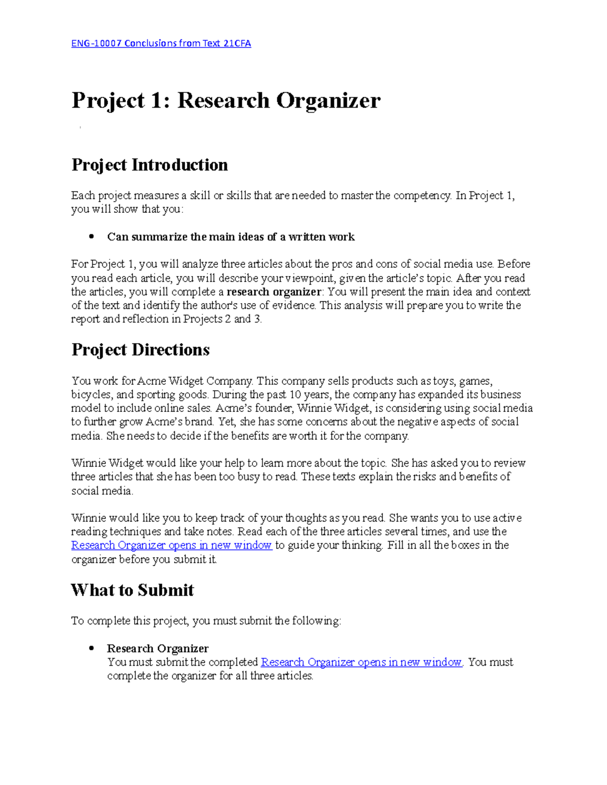ENG-10007 Project 1: Research Organizer on Social Media Use - Studocu