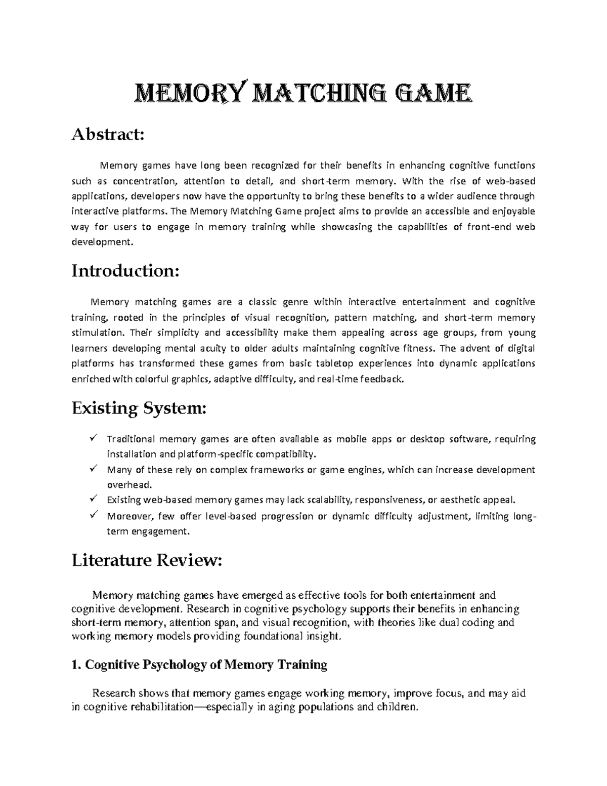 Memory Matching Game Base Paper: Cognitive Benefits & Design Insights ...