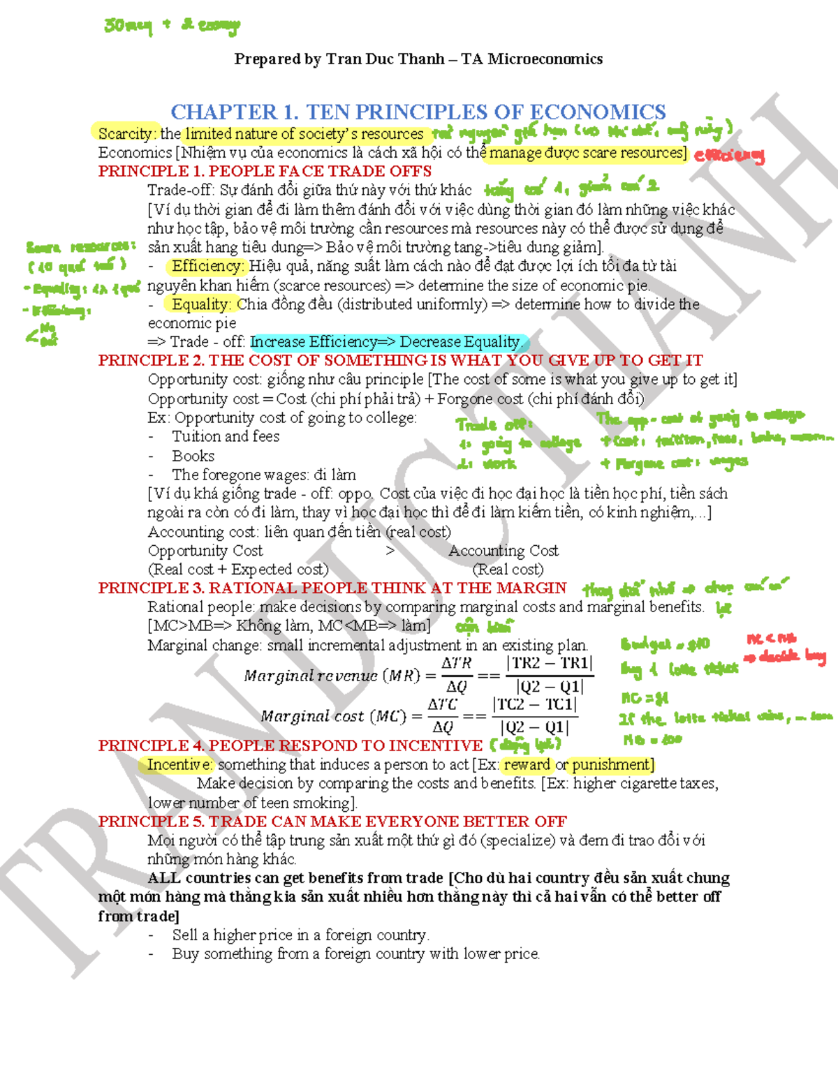 TDT Microeconomics Midterm Study Notes: Principles of Economics - Studocu