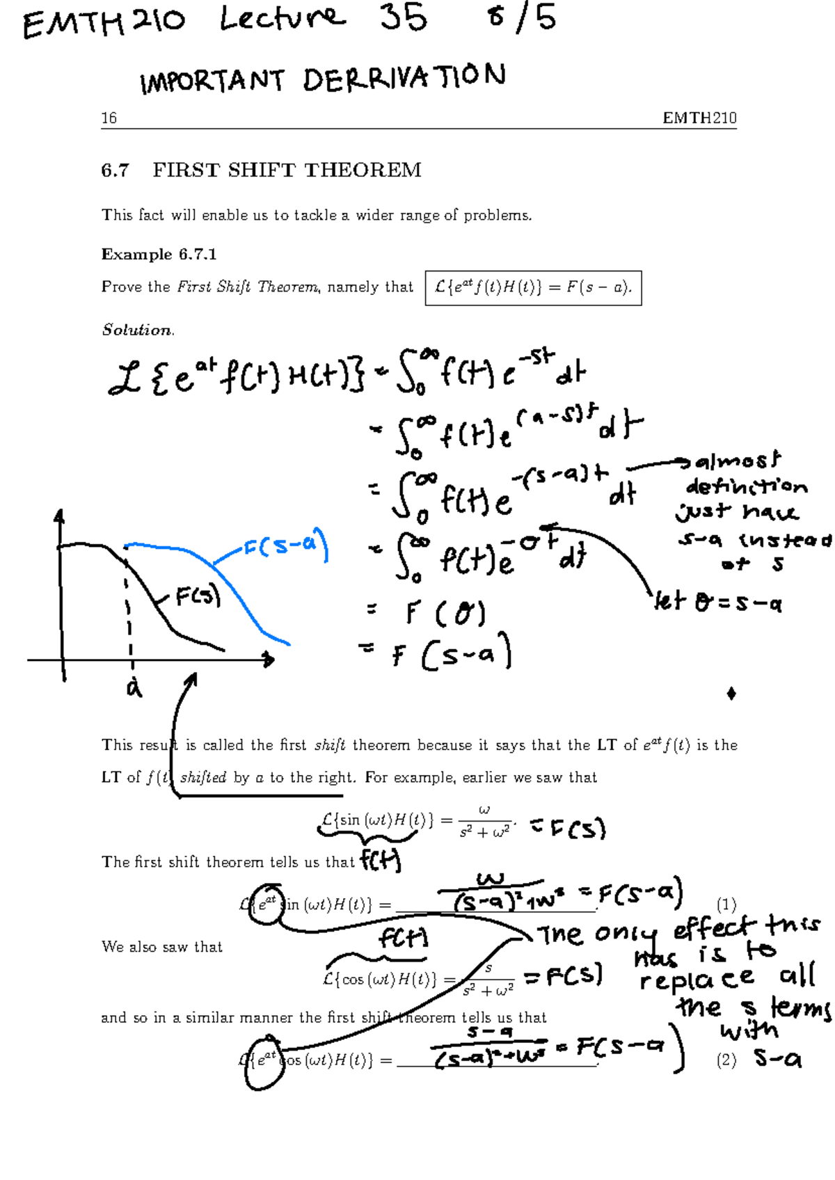 EMTH210 Lecture Notes: First Shift Theorem Derivations and Examples ...