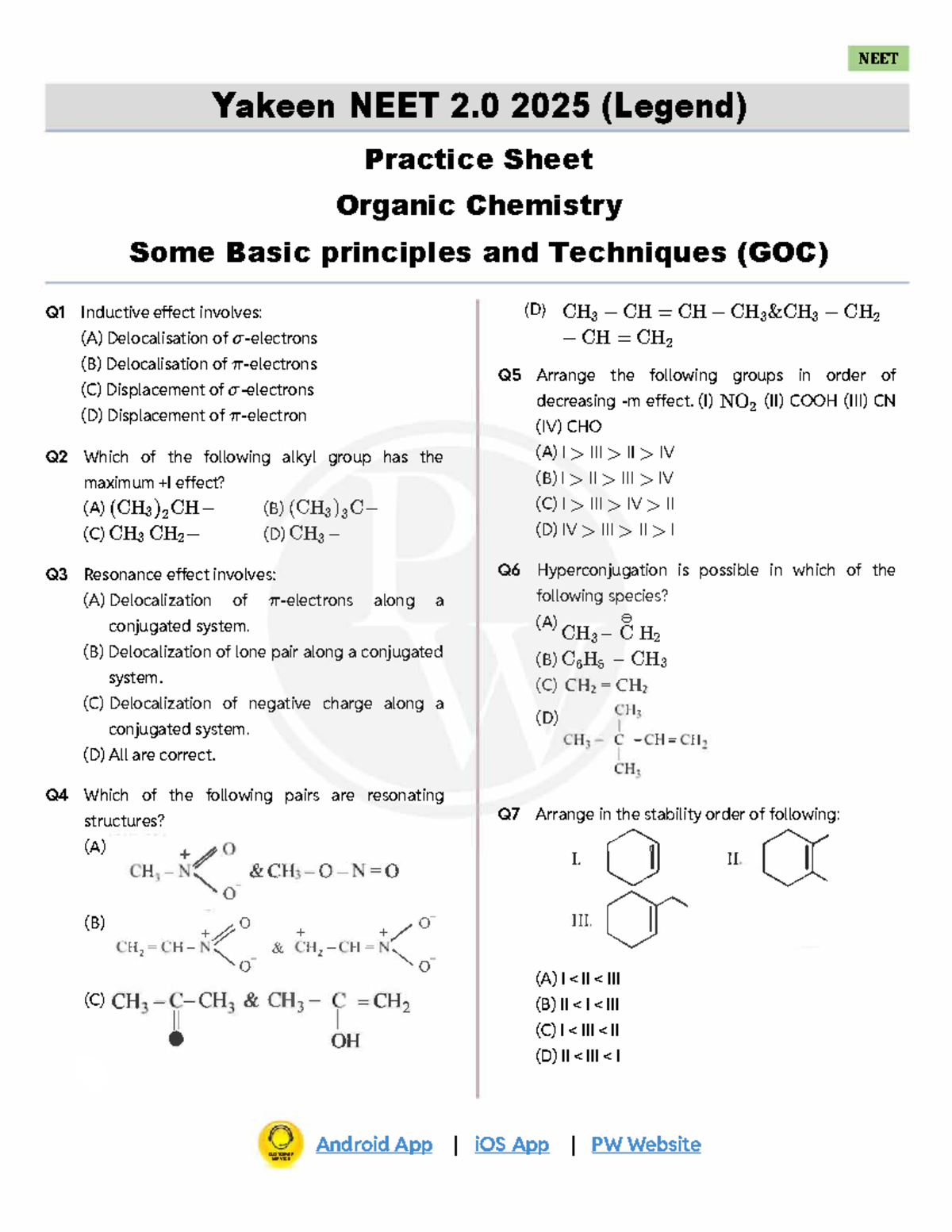 NEET 2.0 2025 (Legend) Organic Chemistry GOC Practice Sheet - Studocu