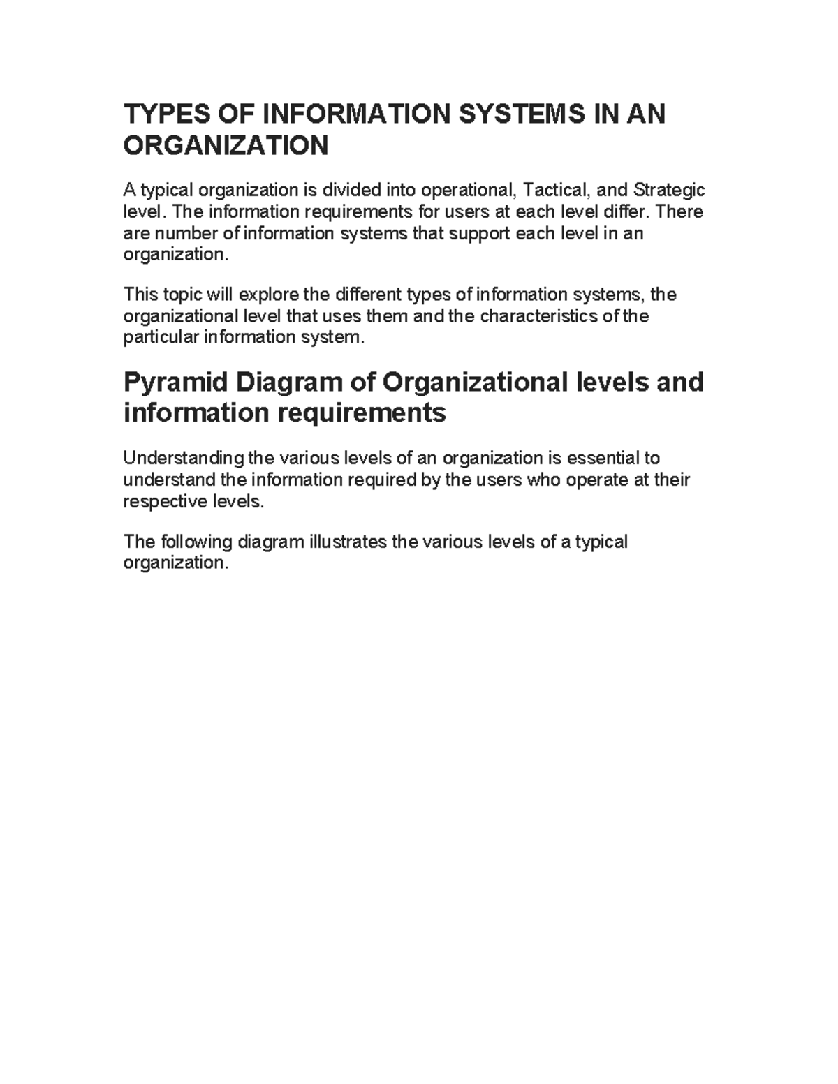 Types of Information Systems in Organizations: Levels & Characteristics ...