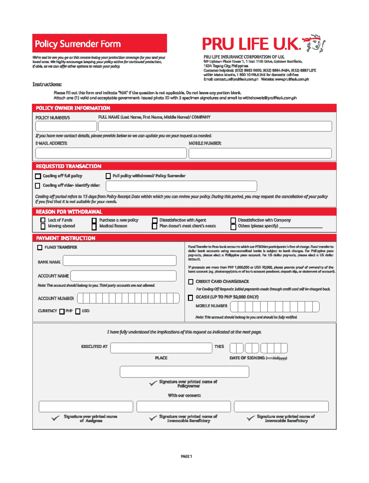BDO Life Insurance Policy Surrender Request Form Guidelines - Studocu