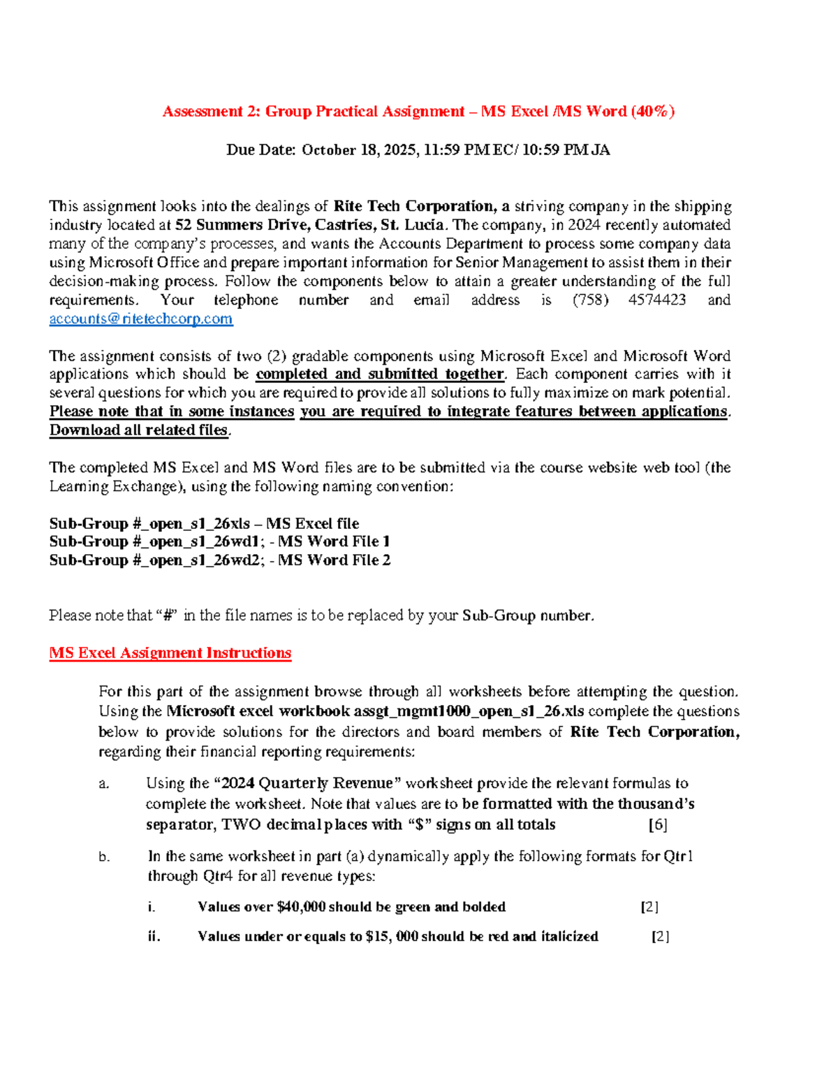 Group Assessment 2: MS Excel & Word Practical Assignment - Studocu