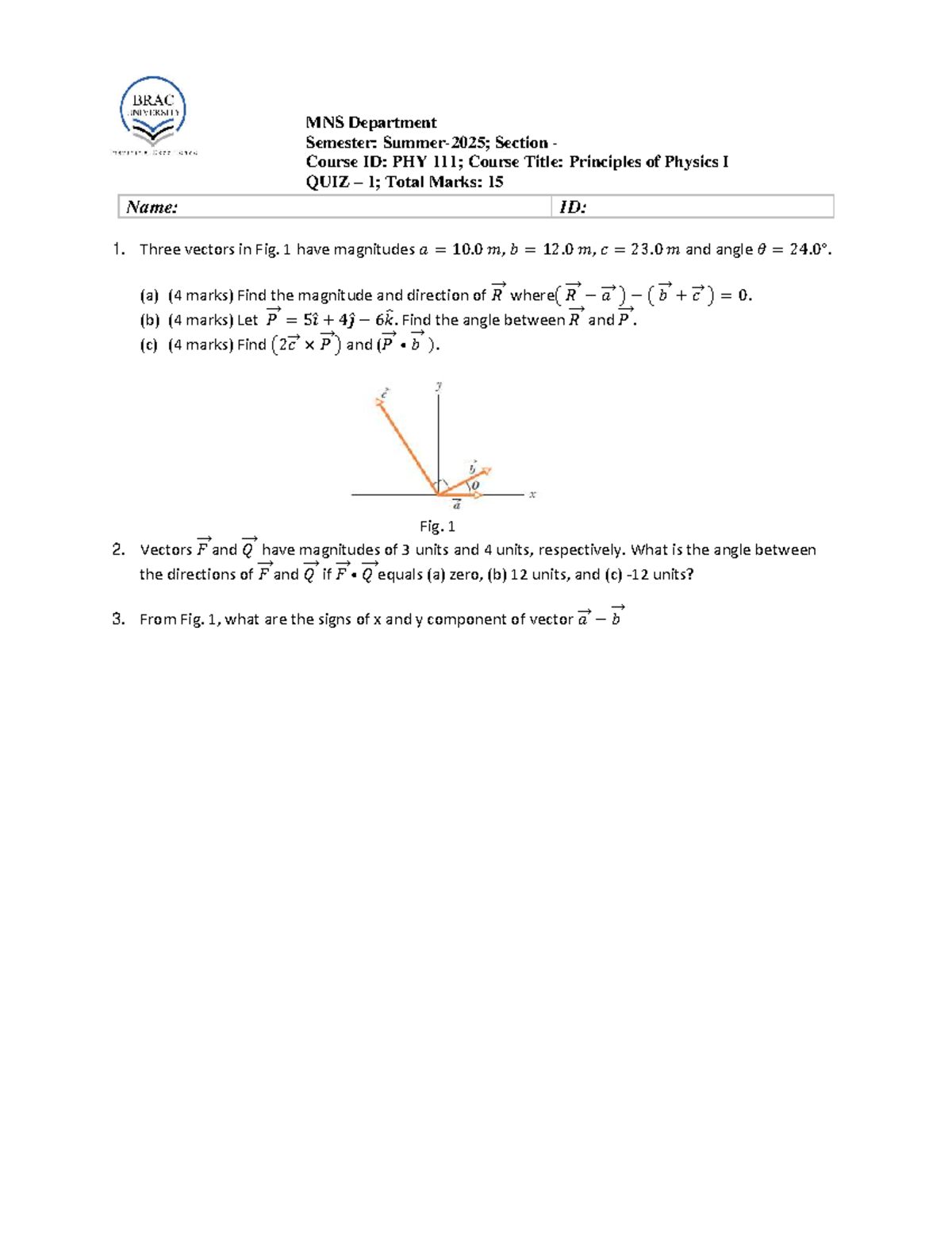 PHY-111 Principles of Physics I Sample Quiz Guide - Studocu