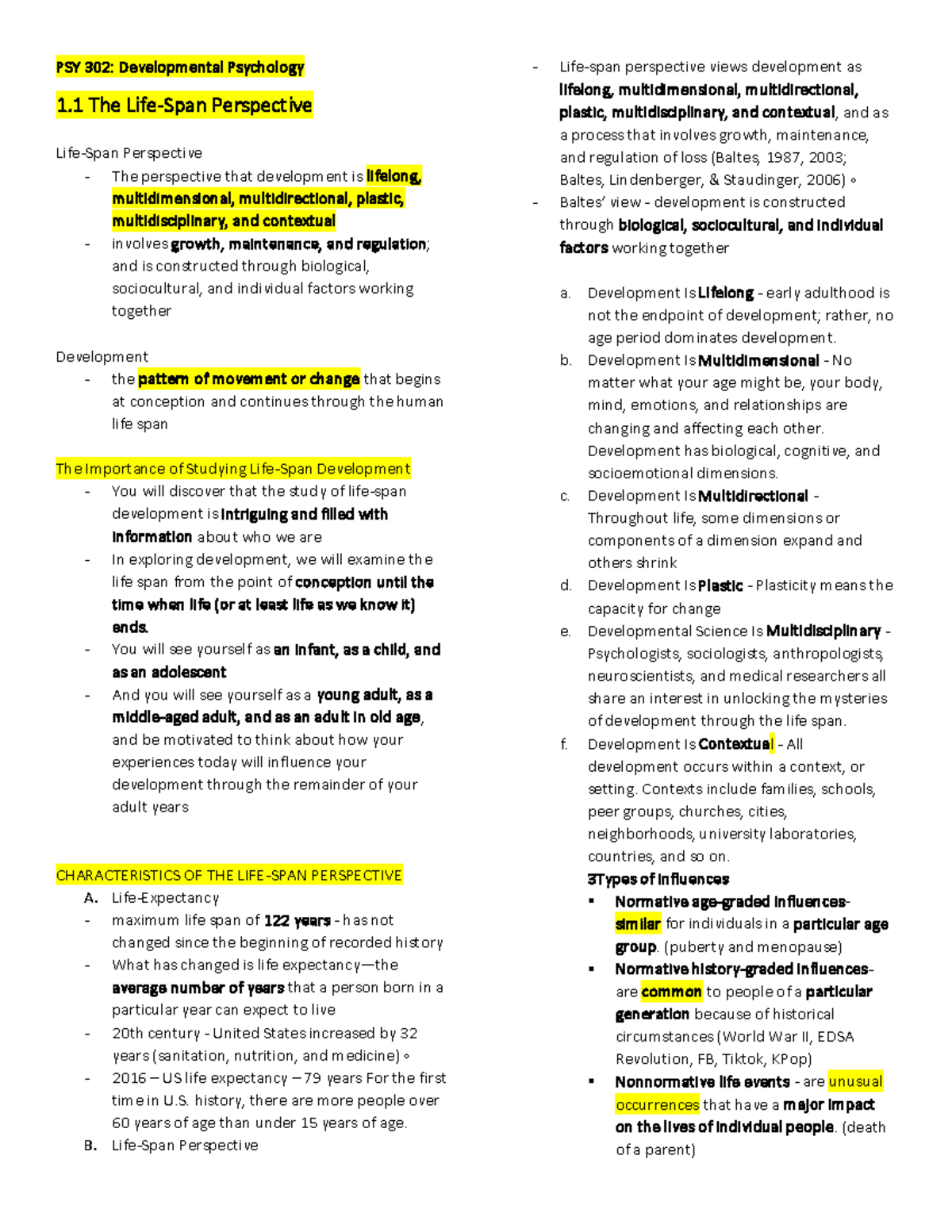 PSY 302: Developmental Psychology - Key Concepts and Theories - Studocu