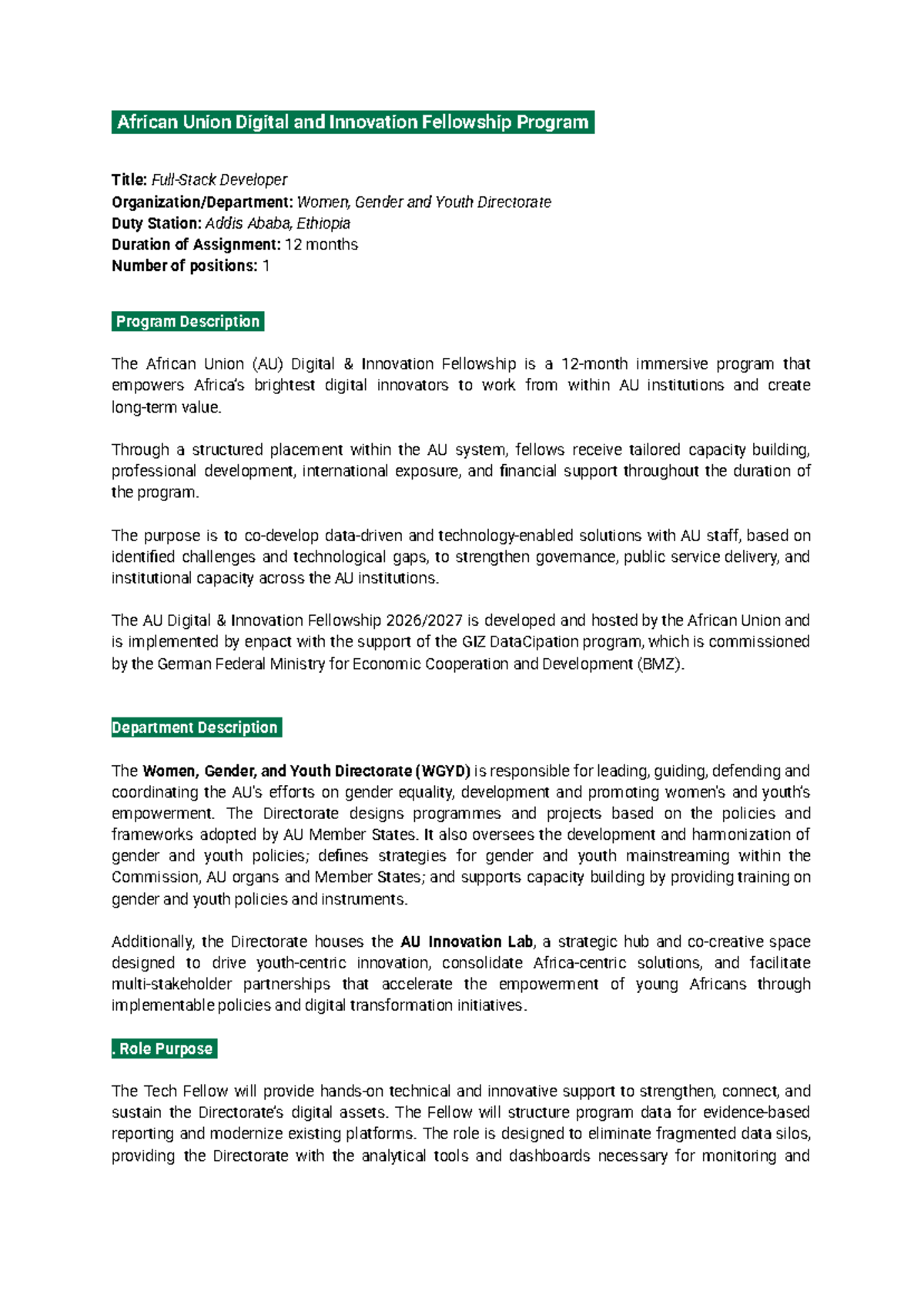 AU Digital Innovation Fellowship: Full Stack Developer Role - Studocu
