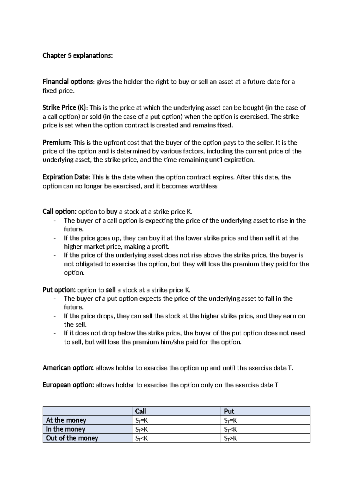 Chapter 5: Financial Options & Their Key Concepts Explained - Studocu